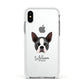 Boston Terrier Personalised Apple iPhone Xs Impact Case White Edge on Silver Phone