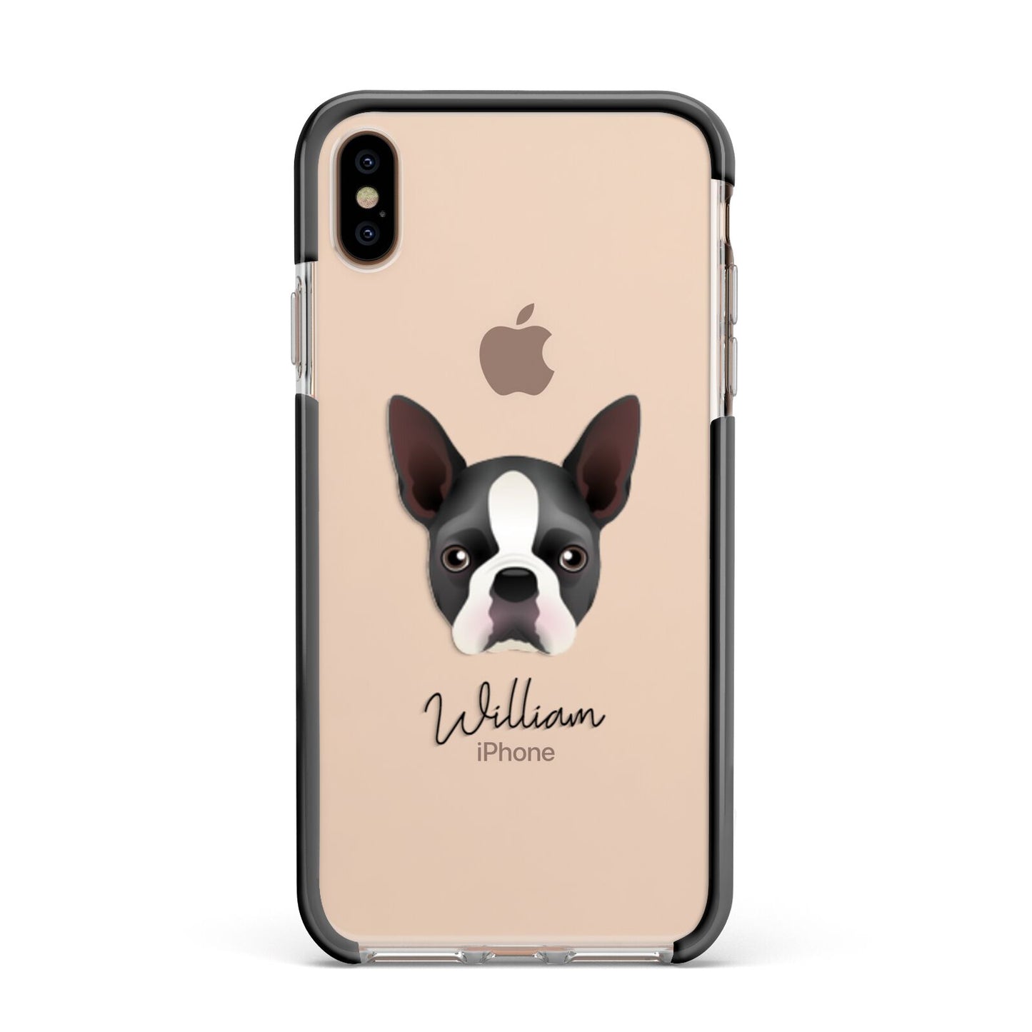 Boston Terrier Personalised Apple iPhone Xs Max Impact Case Black Edge on Gold Phone