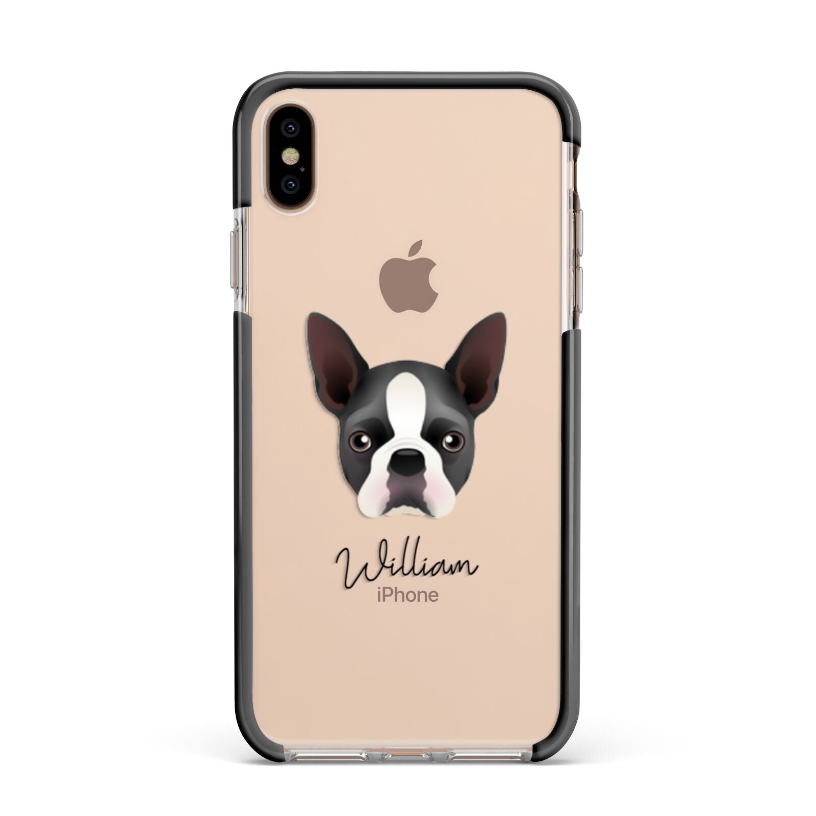 Boston Terrier Personalised Apple iPhone Xs Max Impact Case Black Edge on Gold Phone