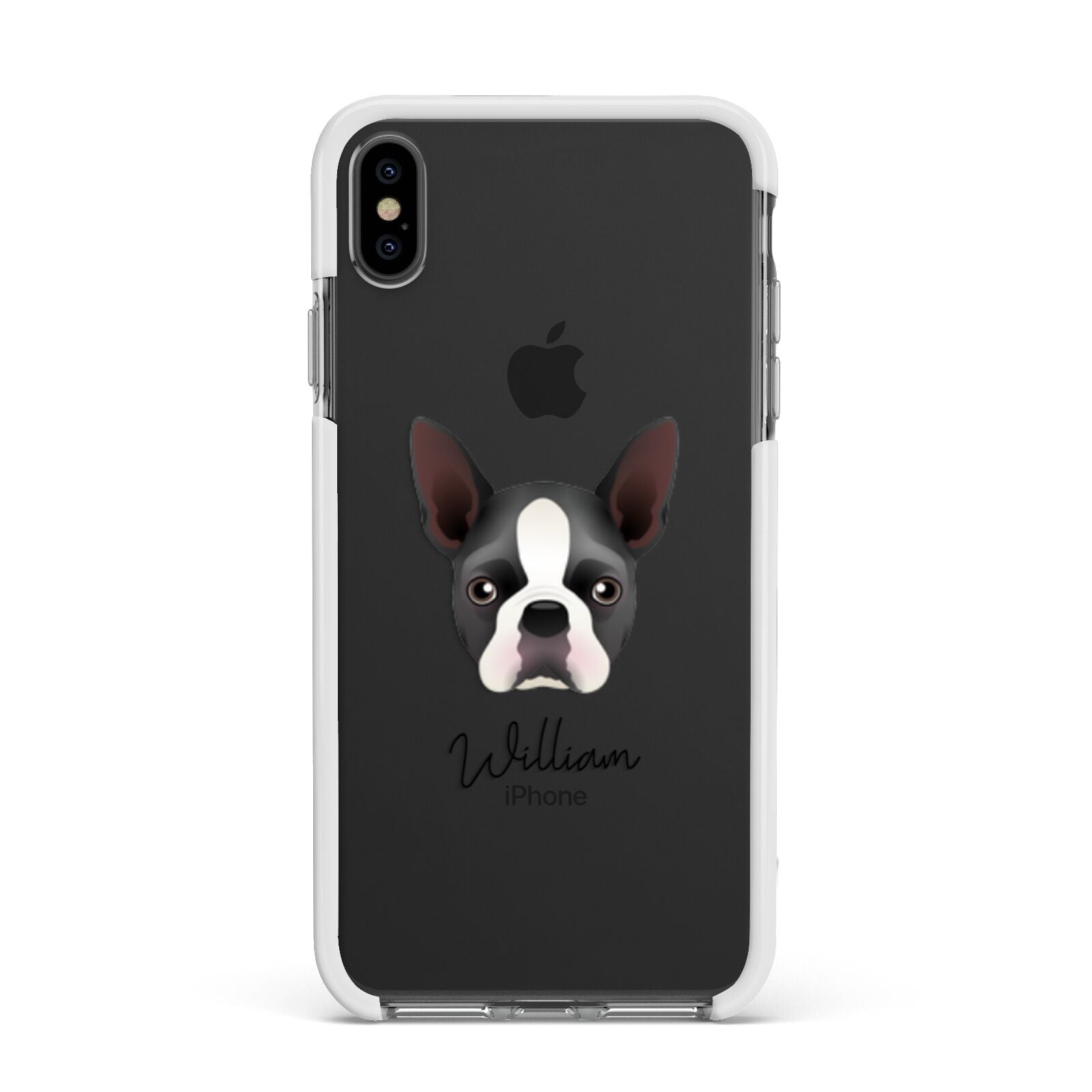 Boston Terrier Personalised Apple iPhone Xs Max Impact Case White Edge on Black Phone