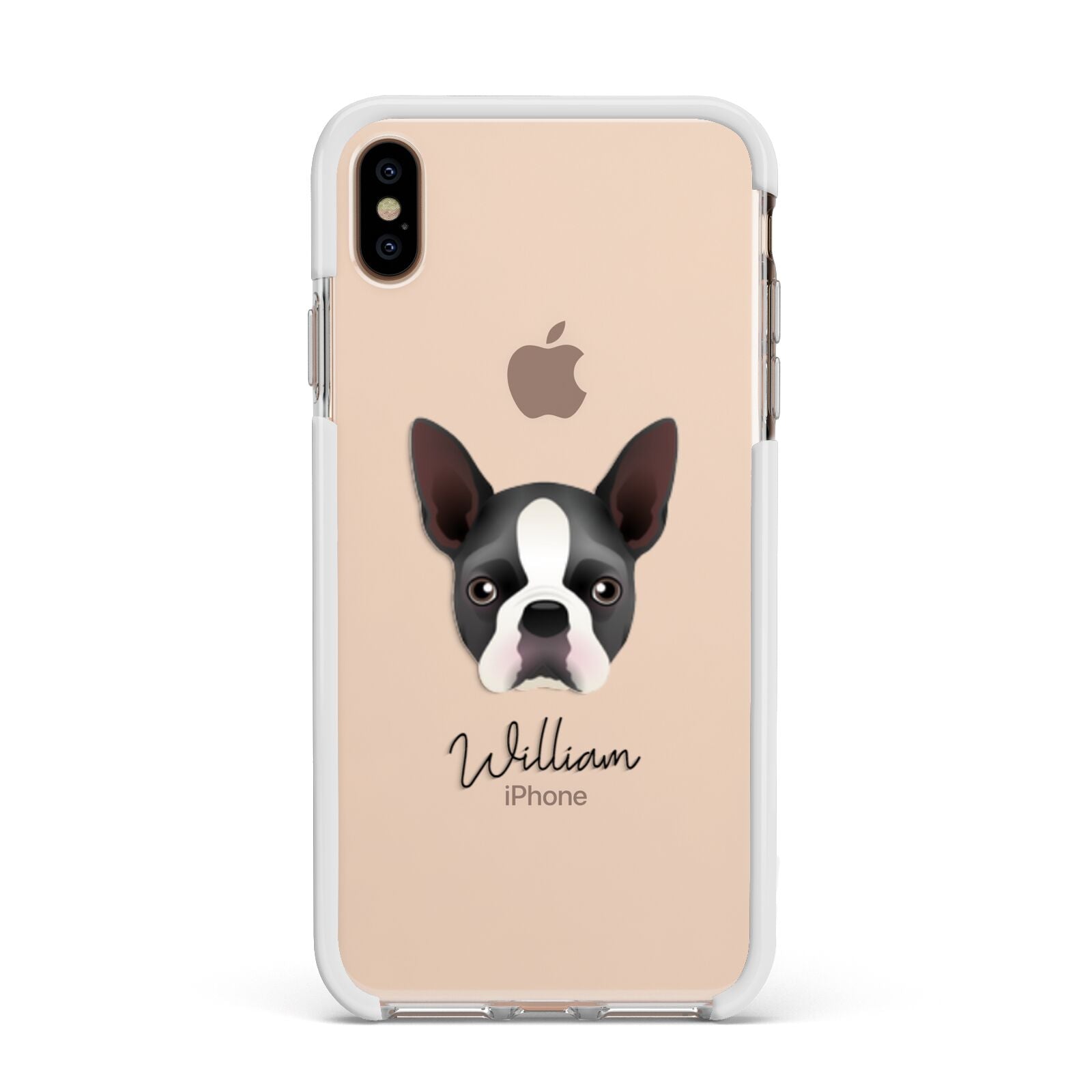 Boston Terrier Personalised Apple iPhone Xs Max Impact Case White Edge on Gold Phone