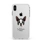 Boston Terrier Personalised Apple iPhone Xs Max Impact Case White Edge on Silver Phone