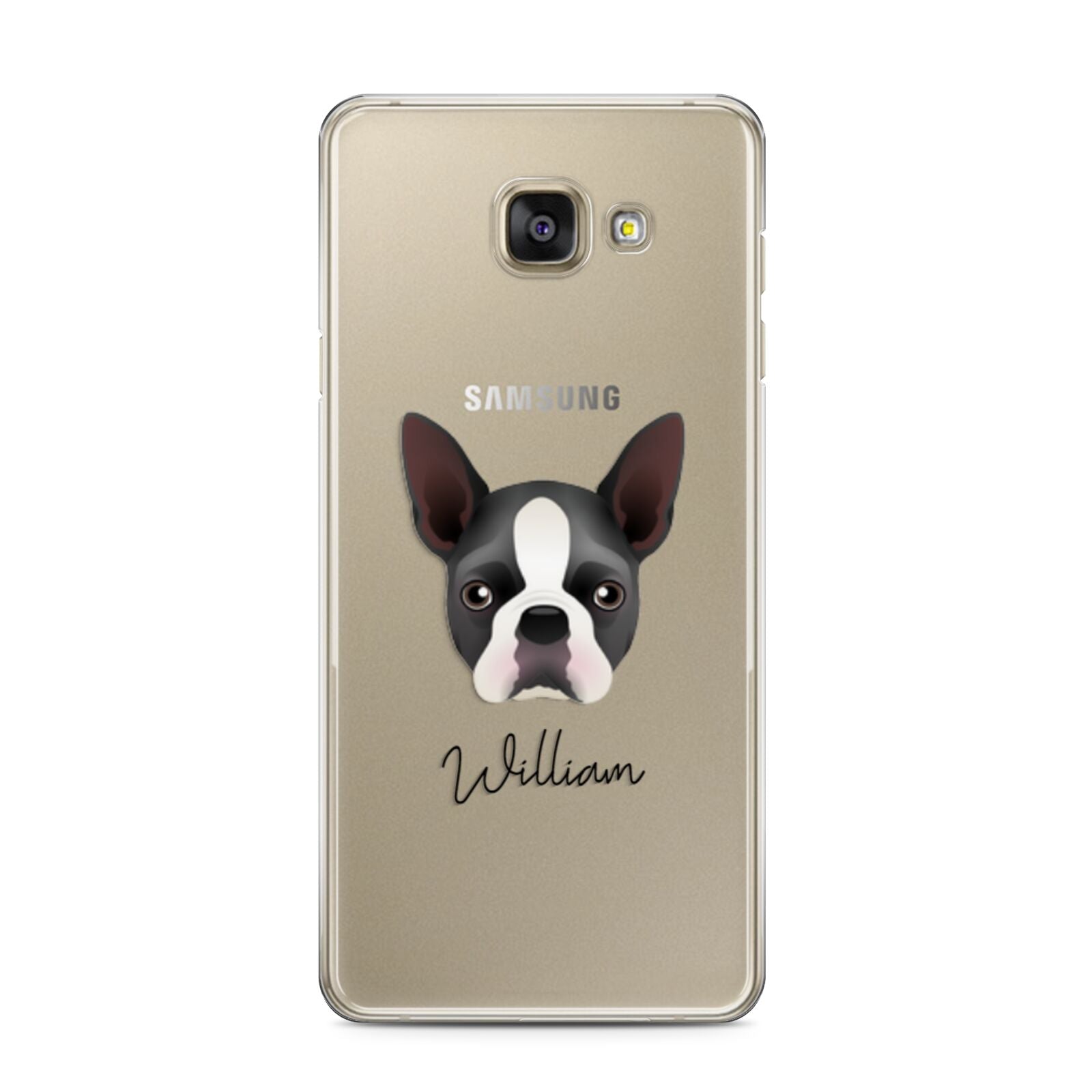 Boston Terrier Personalised Samsung Galaxy A3 2016 Case on gold phone