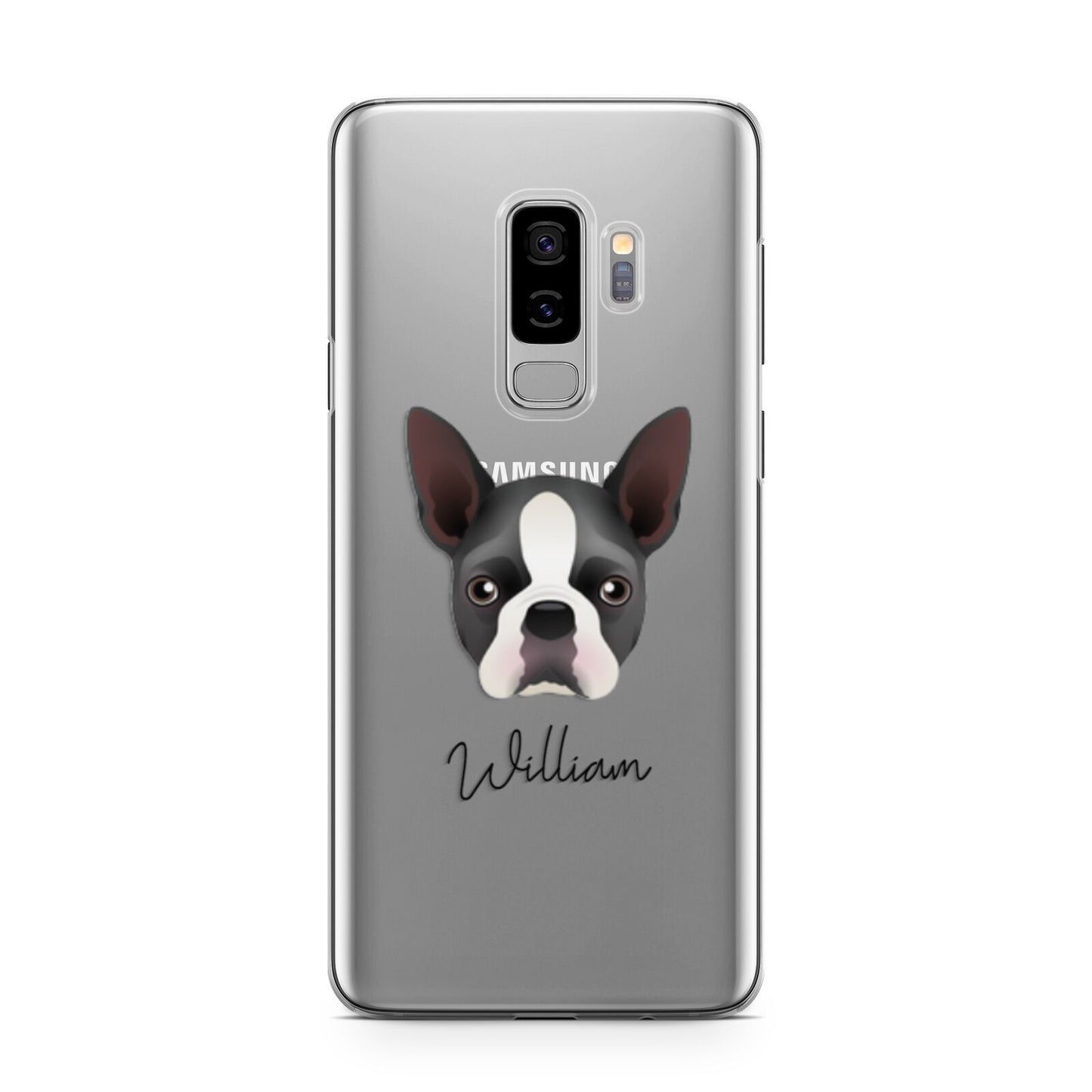 Boston Terrier Personalised Samsung Galaxy S9 Plus Case on Silver phone