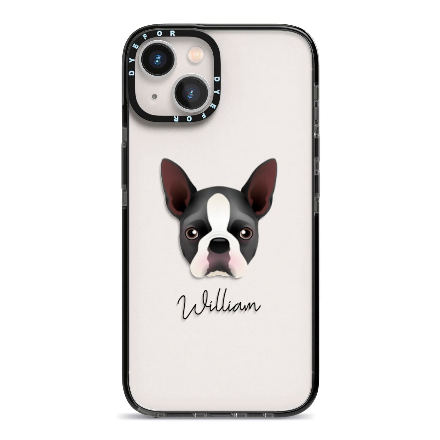 Boston Terrier Personalised iPhone 13 Black Impact Case on Silver phone