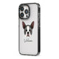 Boston Terrier Personalised iPhone 13 Pro Black Impact Case Side Angle on Silver phone