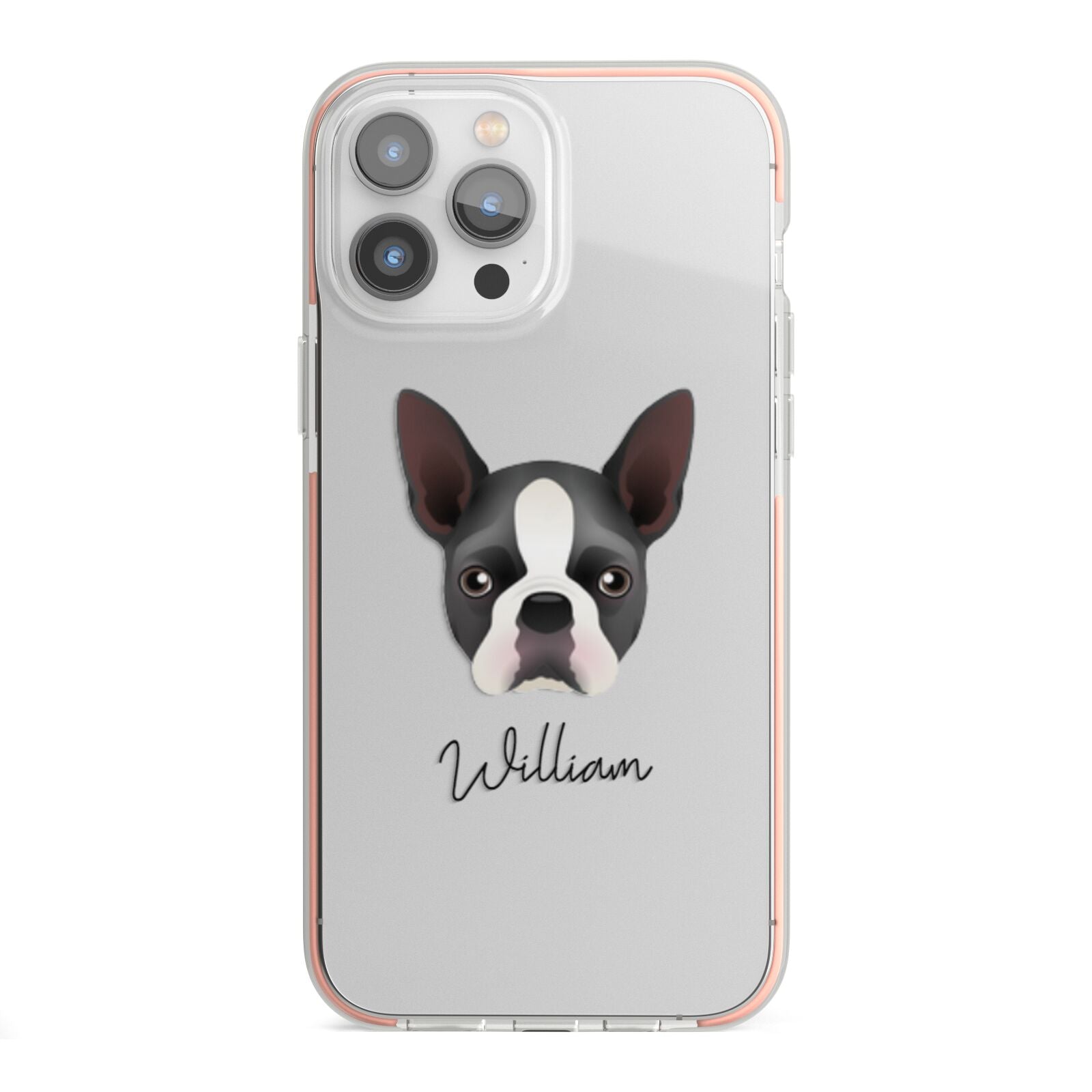 Boston Terrier Personalised iPhone 13 Pro Max TPU Impact Case with Pink Edges
