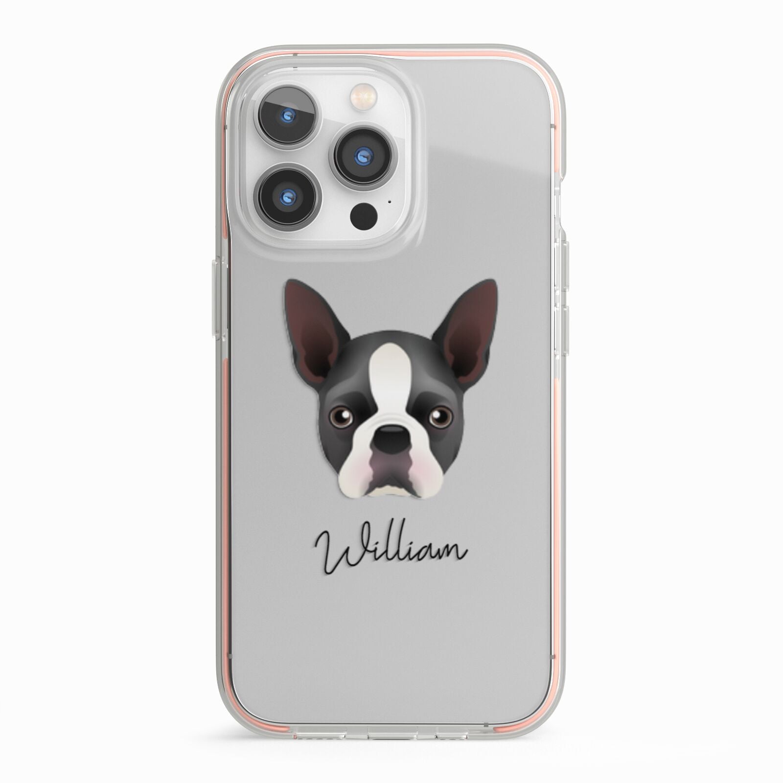 Boston Terrier Personalised iPhone 13 Pro TPU Impact Case with Pink Edges
