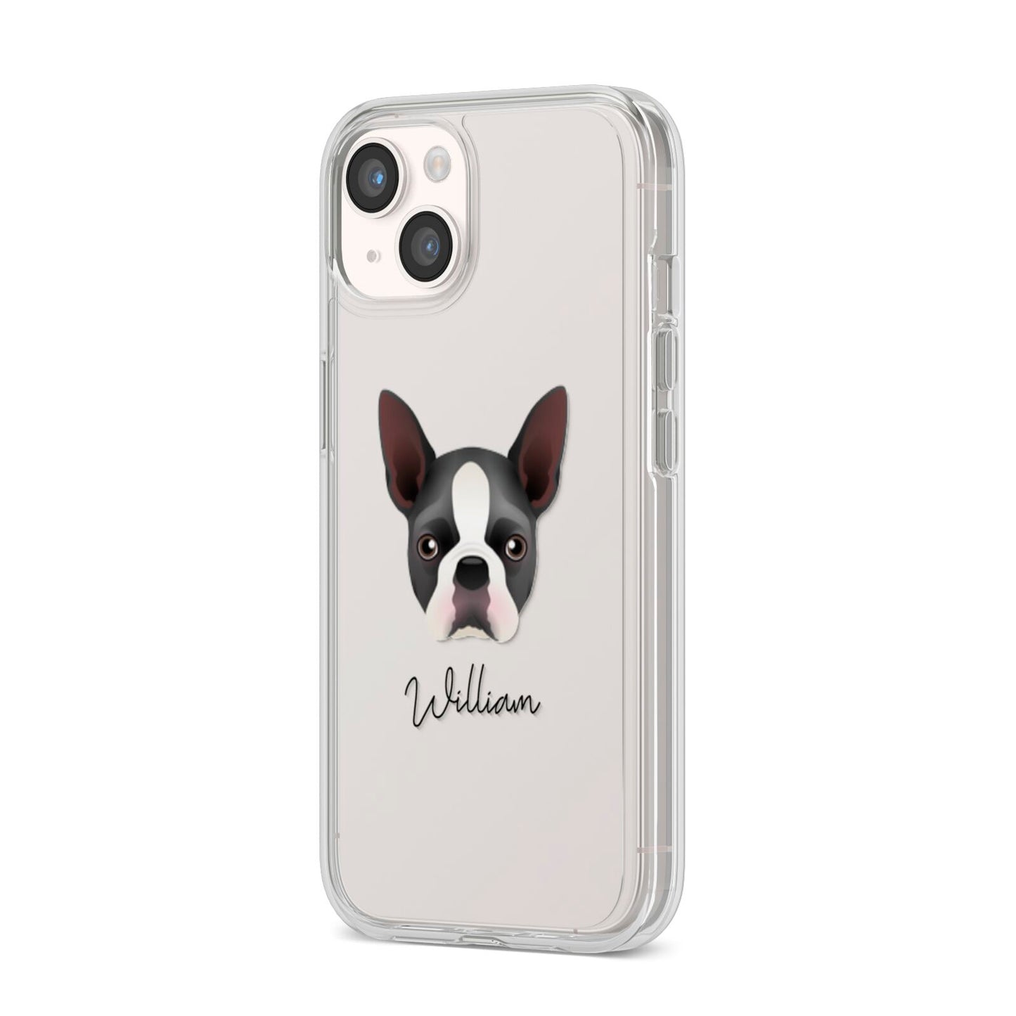 Boston Terrier Personalised iPhone 14 Clear Tough Case Starlight Angled Image