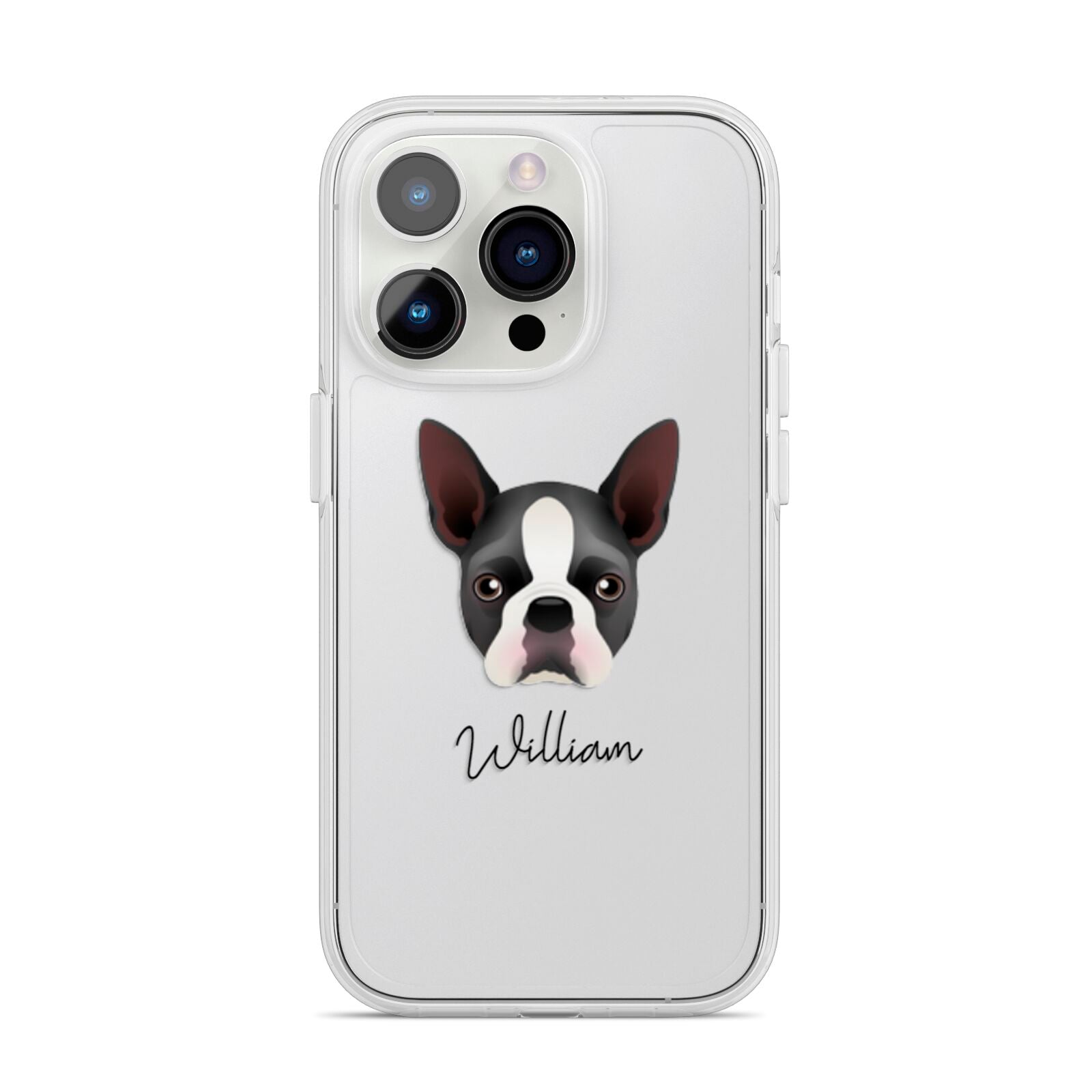 Boston Terrier Personalised iPhone 14 Pro Clear Tough Case Silver