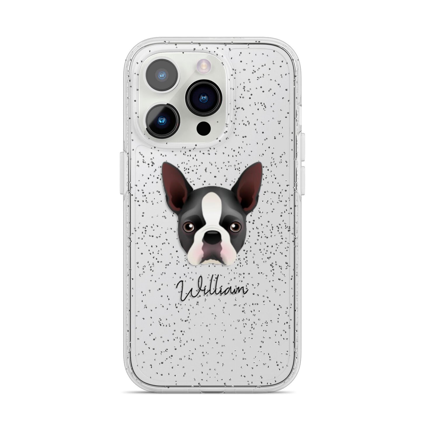 Boston Terrier Personalised iPhone 14 Pro Glitter Tough Case Silver