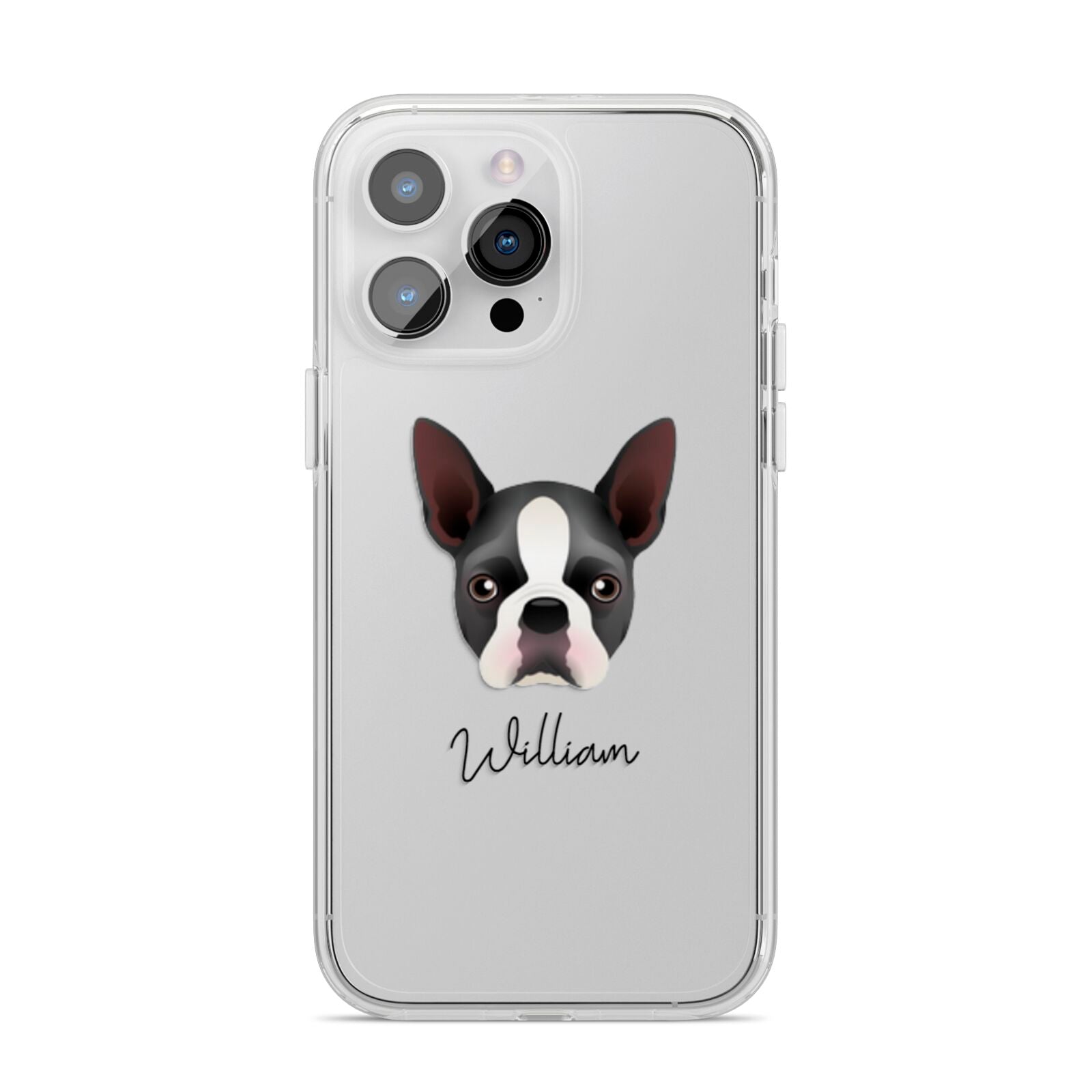 Boston Terrier Personalised iPhone 14 Pro Max Clear Tough Case Silver