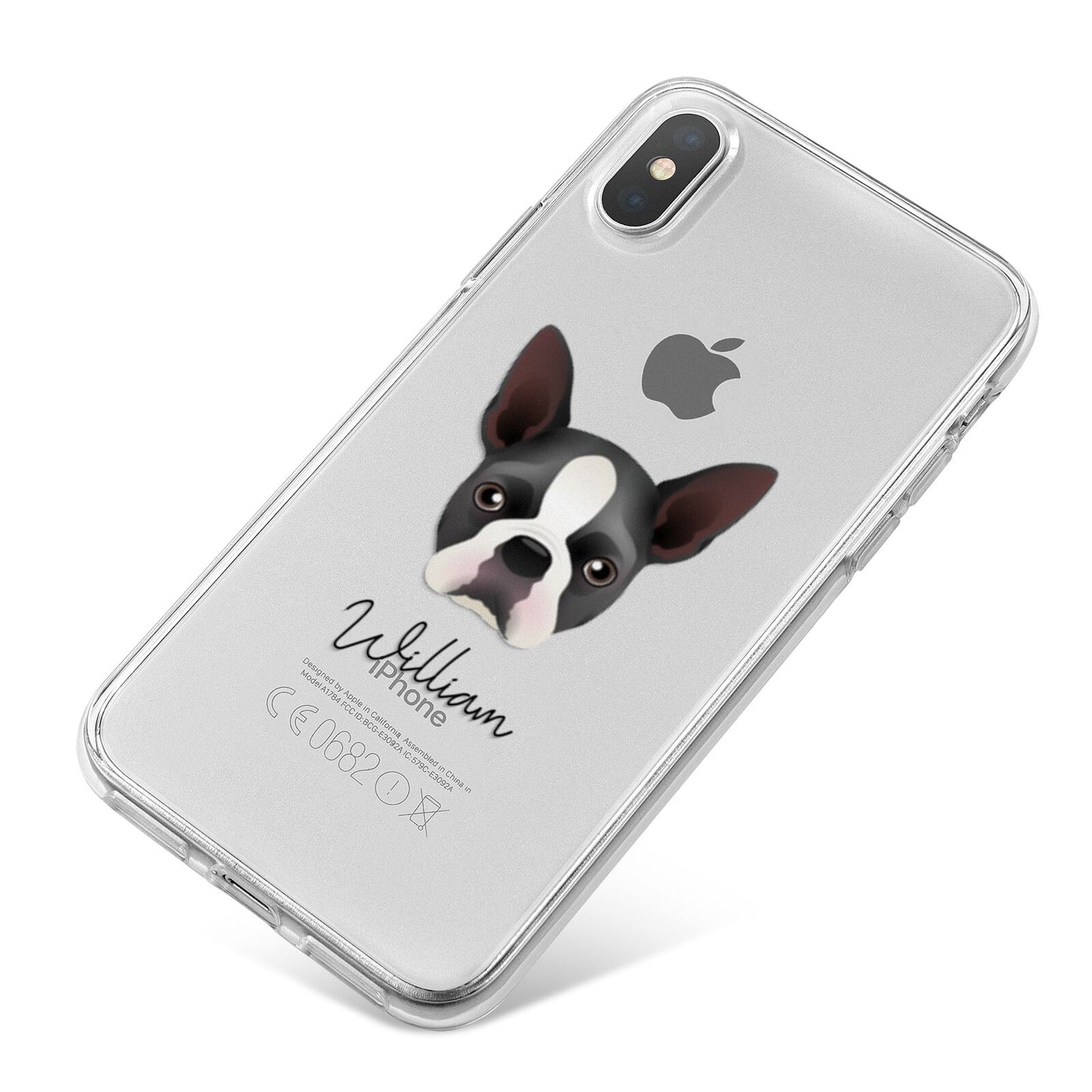 Boston Terrier Personalised iPhone X Bumper Case on Silver iPhone