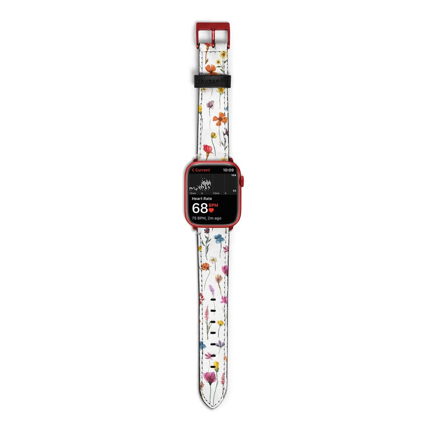 Botanical Floral Apple Watch Strap Size 38mm with Red Hardware