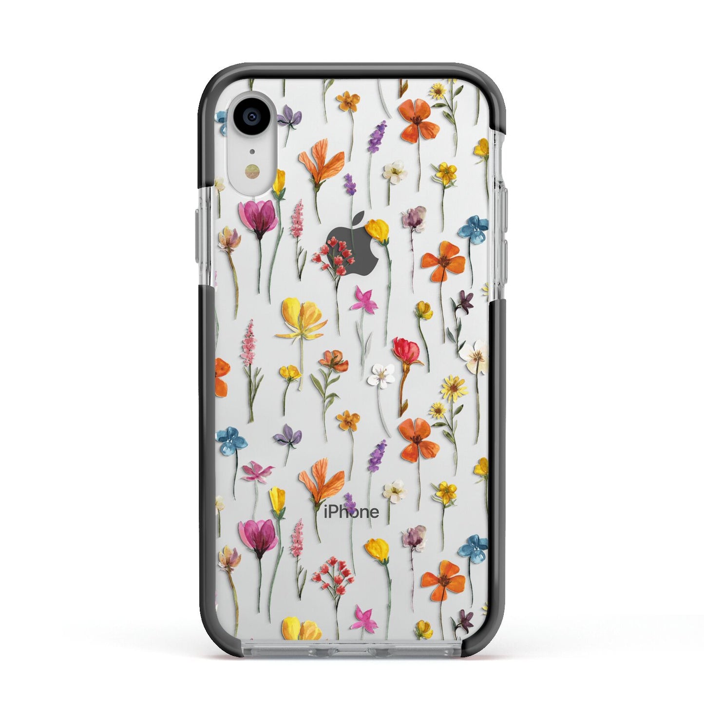 Botanical Floral Apple iPhone XR Impact Case Black Edge on Silver Phone