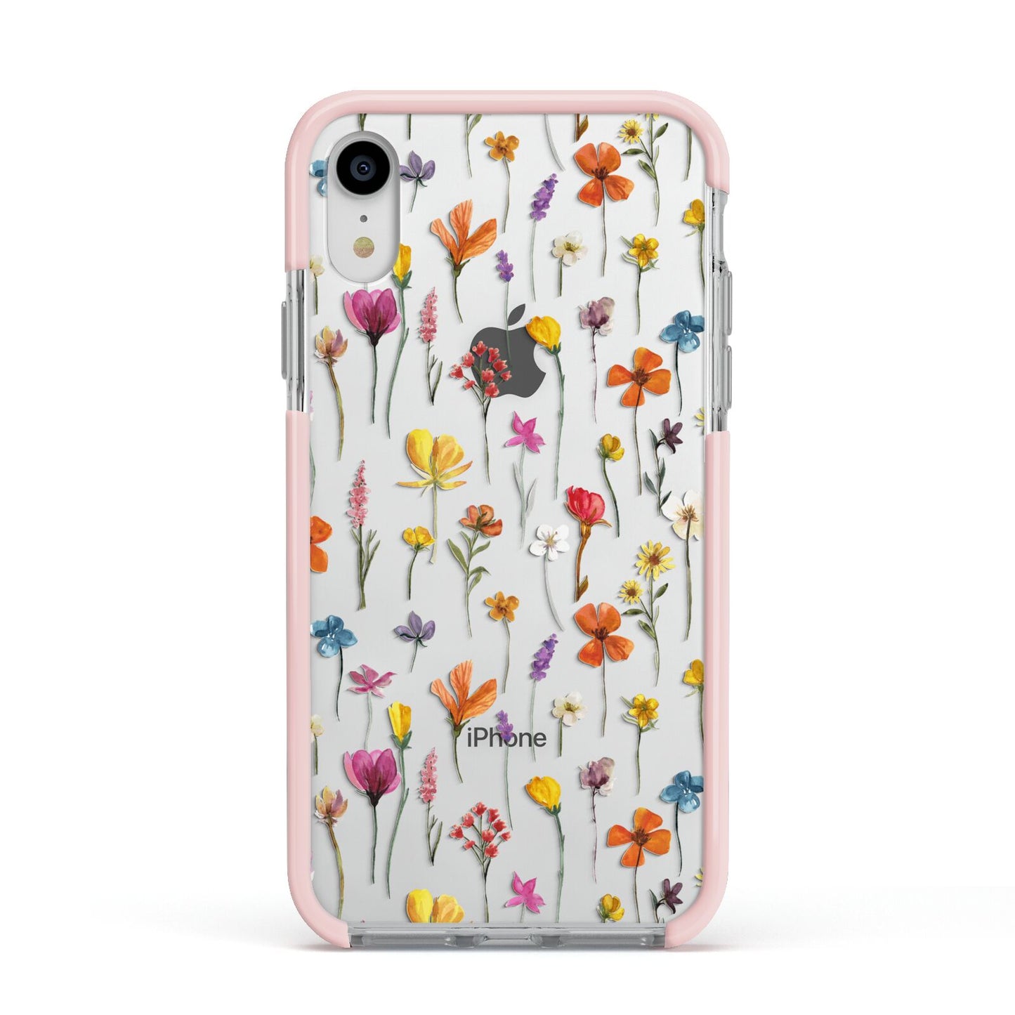 Botanical Floral Apple iPhone XR Impact Case Pink Edge on Silver Phone
