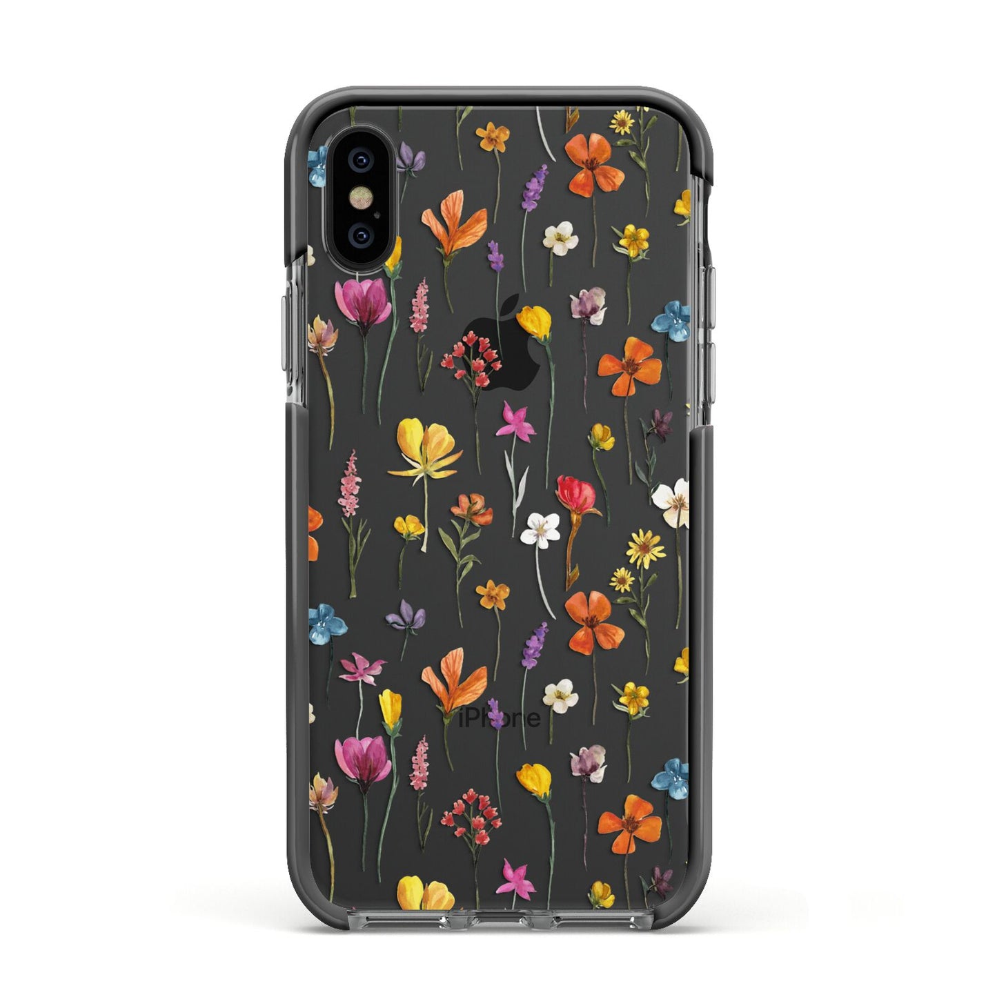 Botanical Floral Apple iPhone Xs Impact Case Black Edge on Black Phone