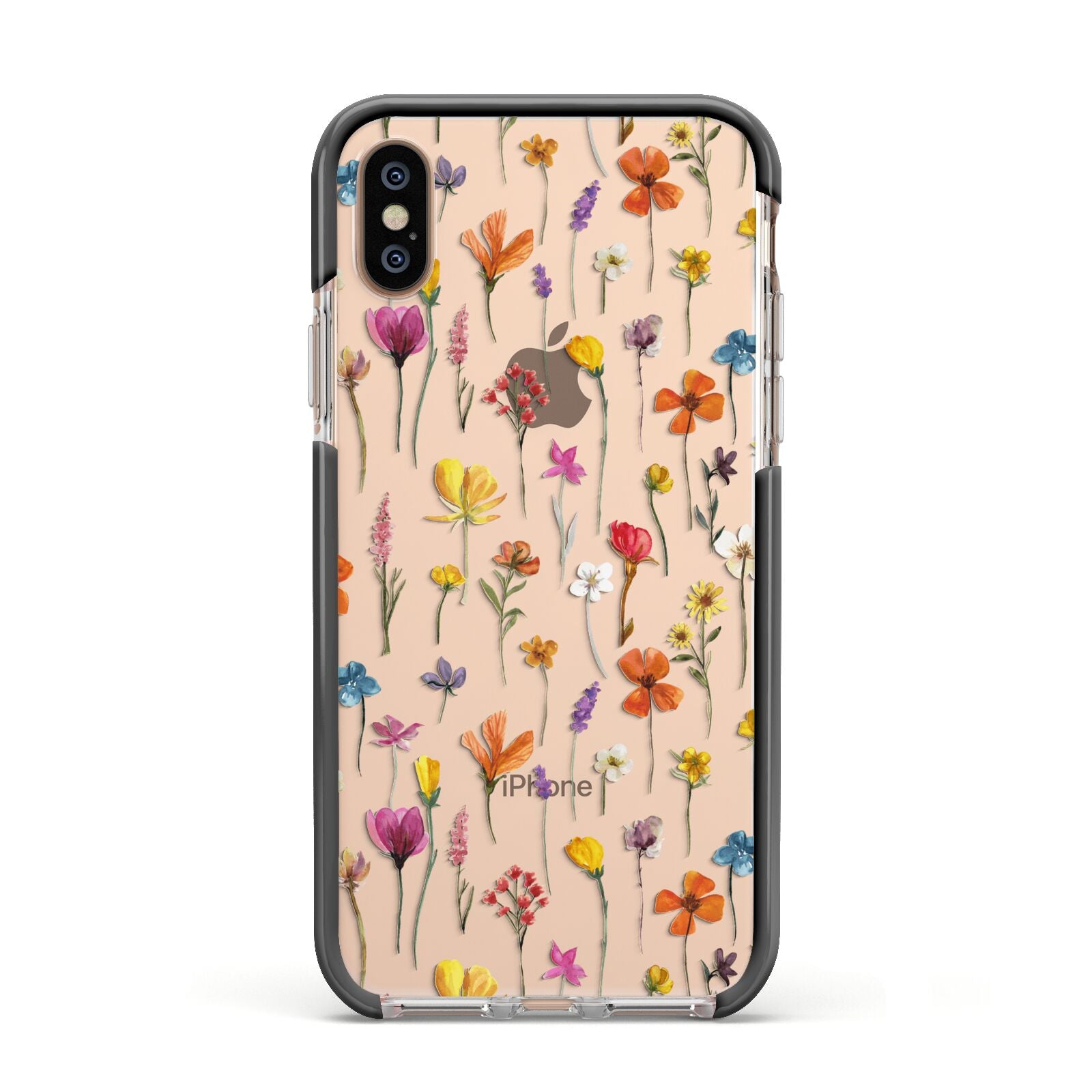 Botanical Floral Apple iPhone Xs Impact Case Black Edge on Gold Phone