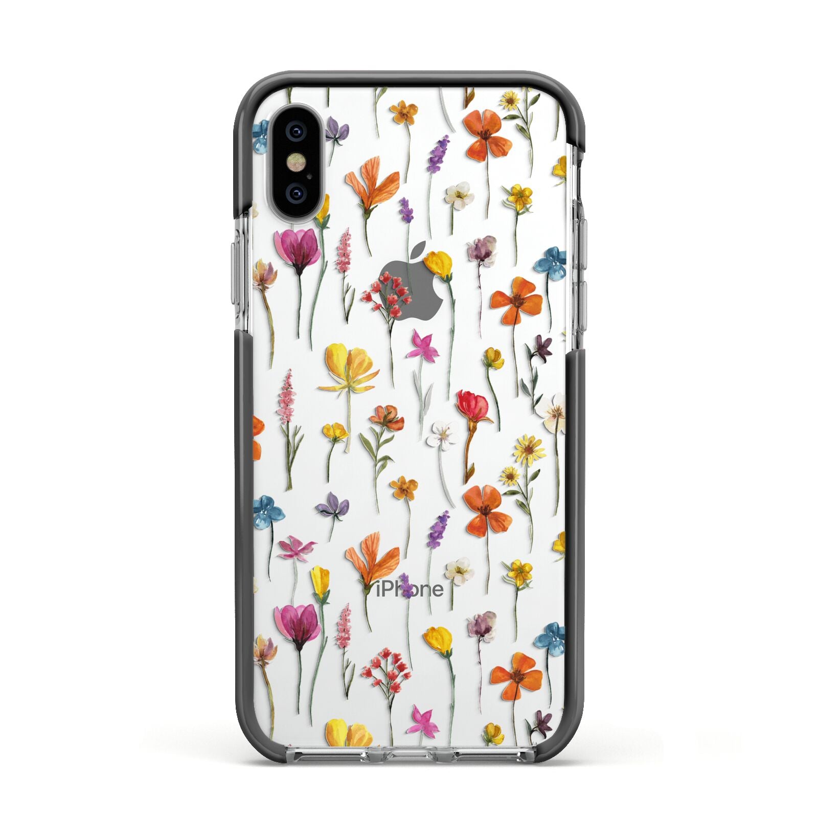 Botanical Floral Apple iPhone Xs Impact Case Black Edge on Silver Phone
