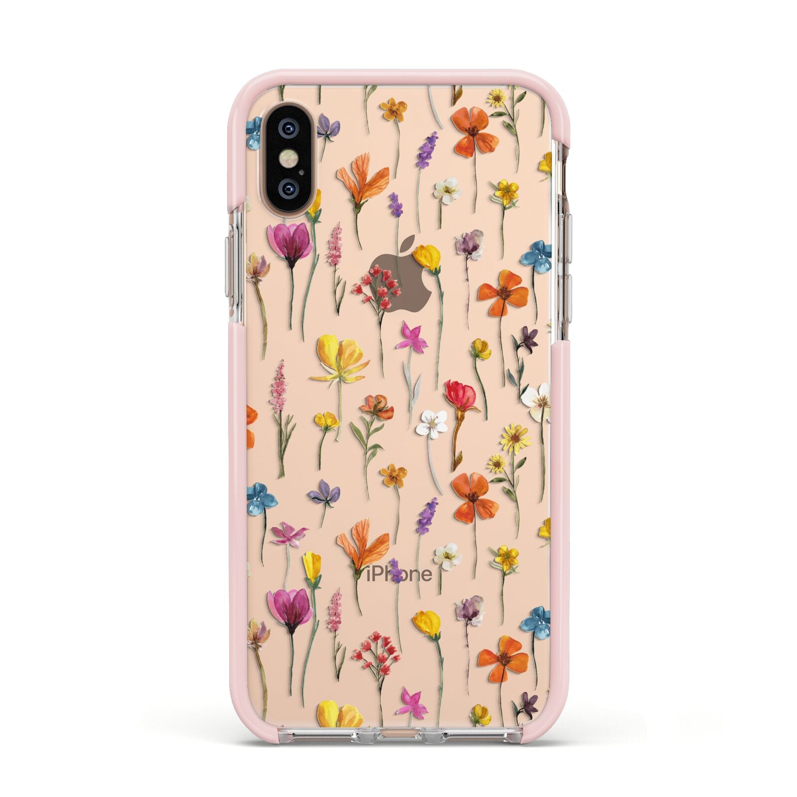 Botanical Floral Apple iPhone Xs Impact Case Pink Edge on Gold Phone