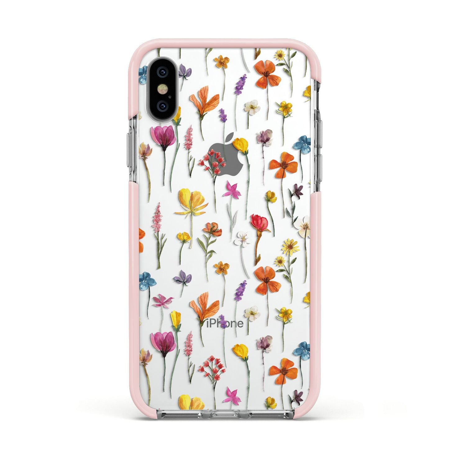 Botanical Floral Apple iPhone Xs Impact Case Pink Edge on Silver Phone