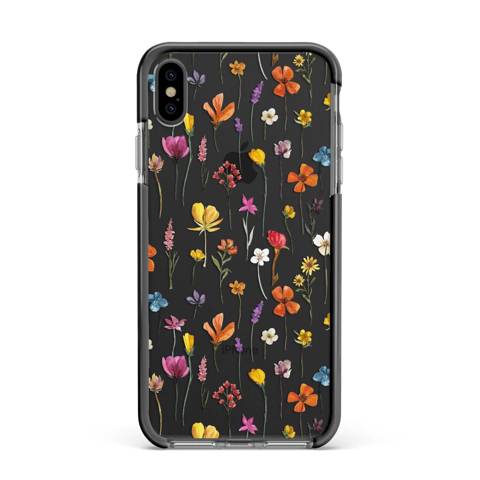 Botanical Floral Apple iPhone Xs Max Impact Case Black Edge on Black Phone