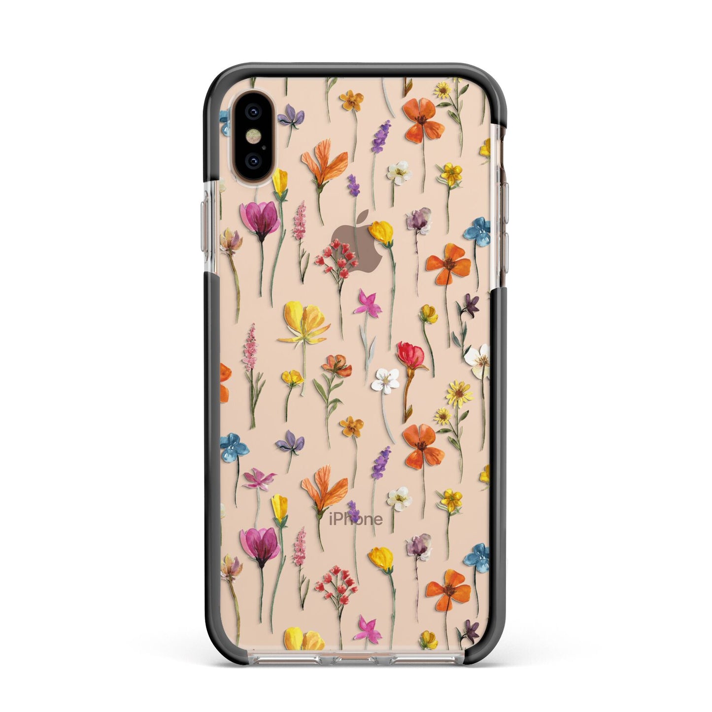 Botanical Floral Apple iPhone Xs Max Impact Case Black Edge on Gold Phone
