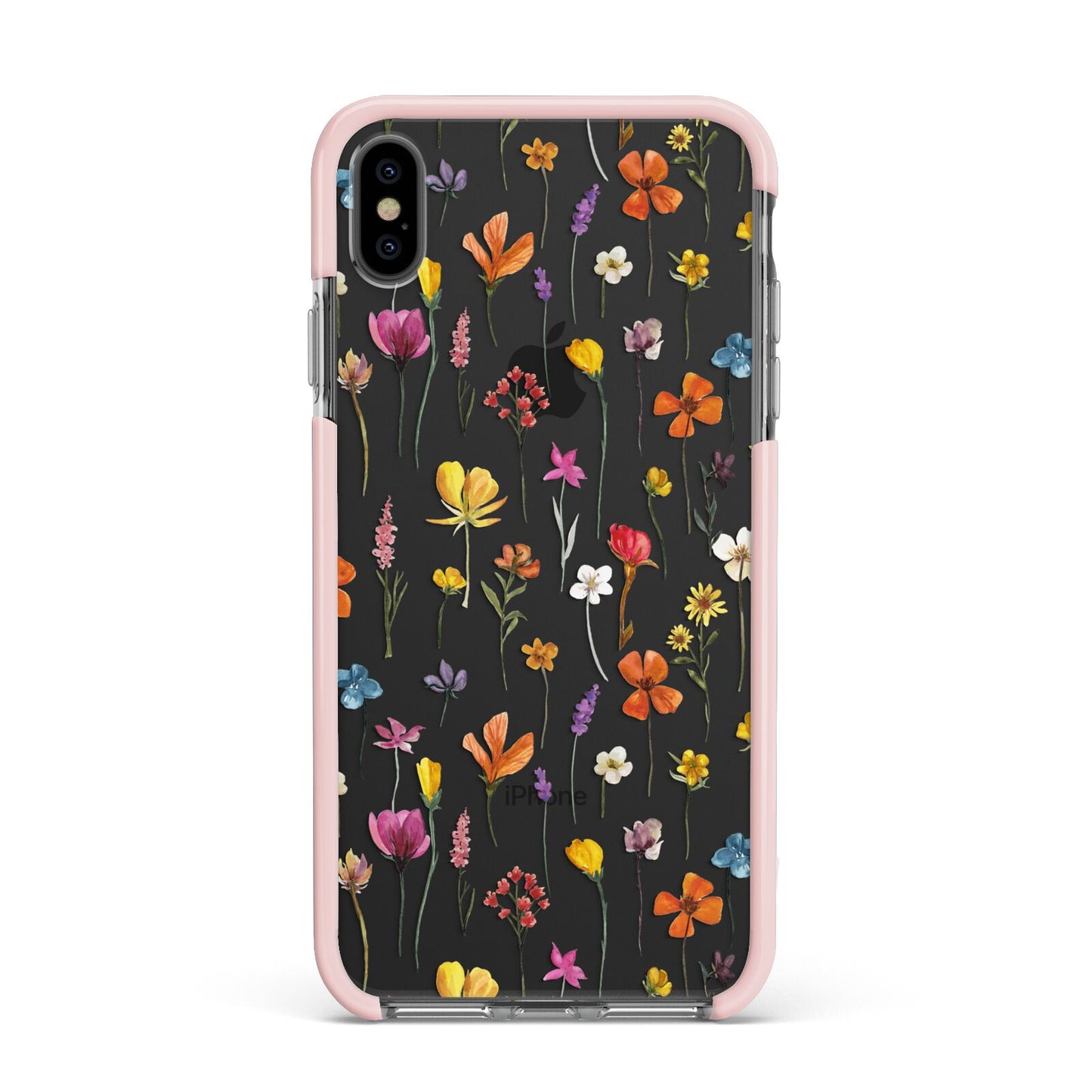 Botanical Floral Apple iPhone Xs Max Impact Case Pink Edge on Black Phone