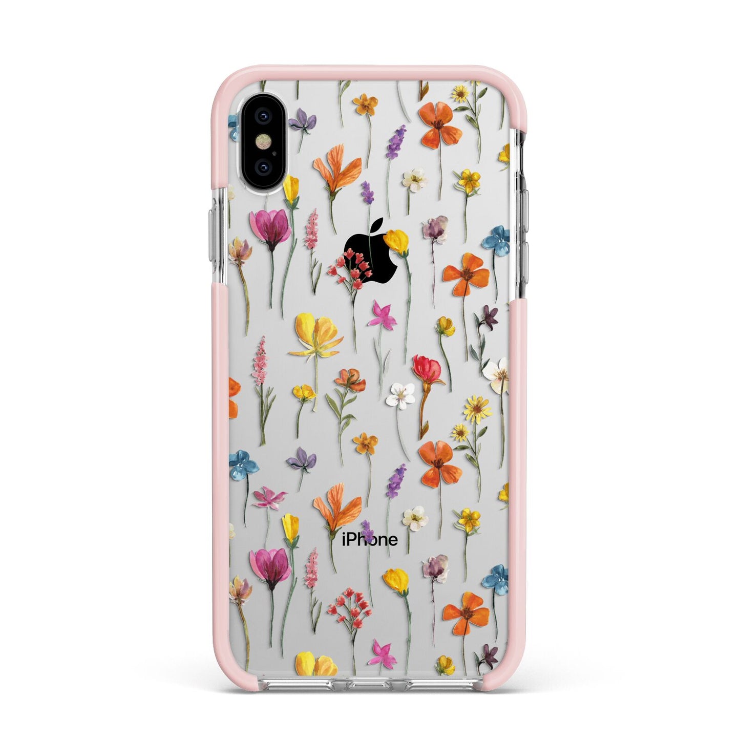 Botanical Floral Apple iPhone Xs Max Impact Case Pink Edge on Silver Phone