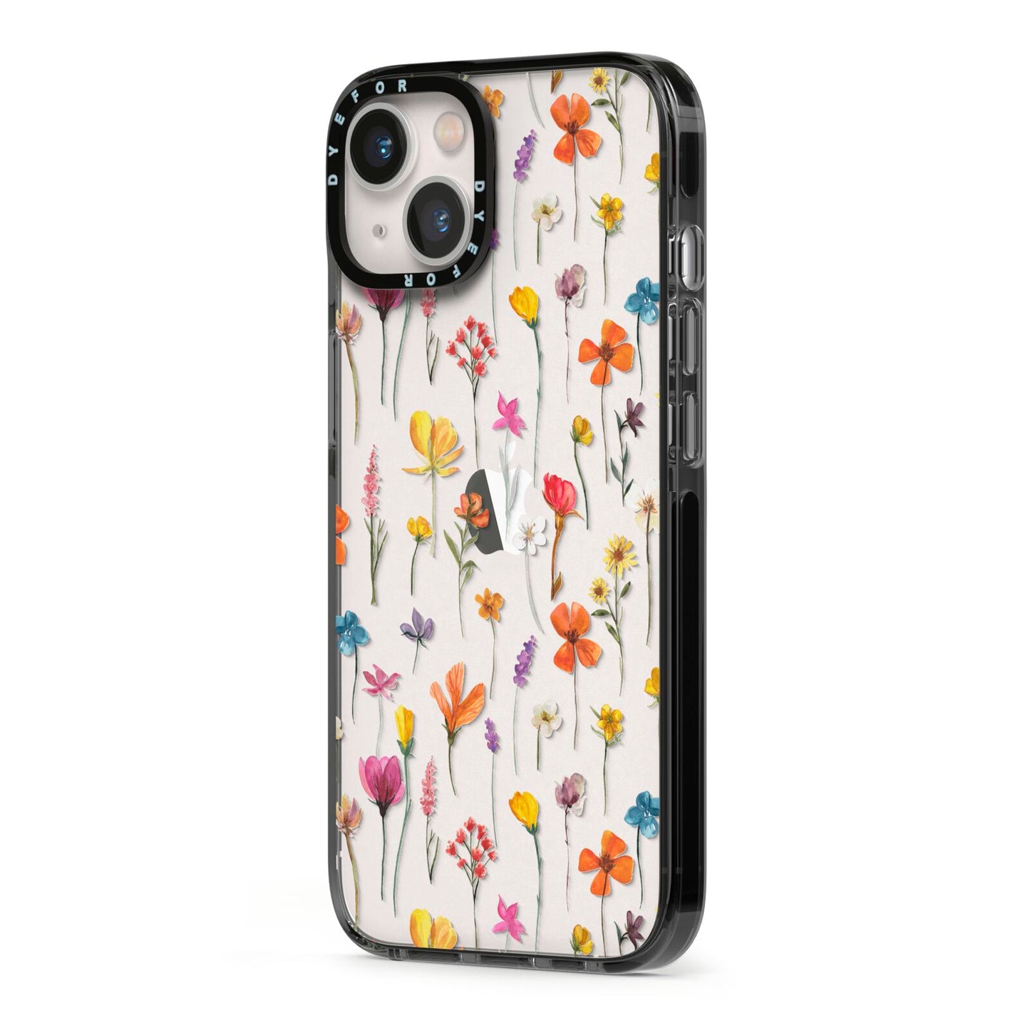 Botanical Floral iPhone 13 Black Impact Case Side Angle on Silver phone