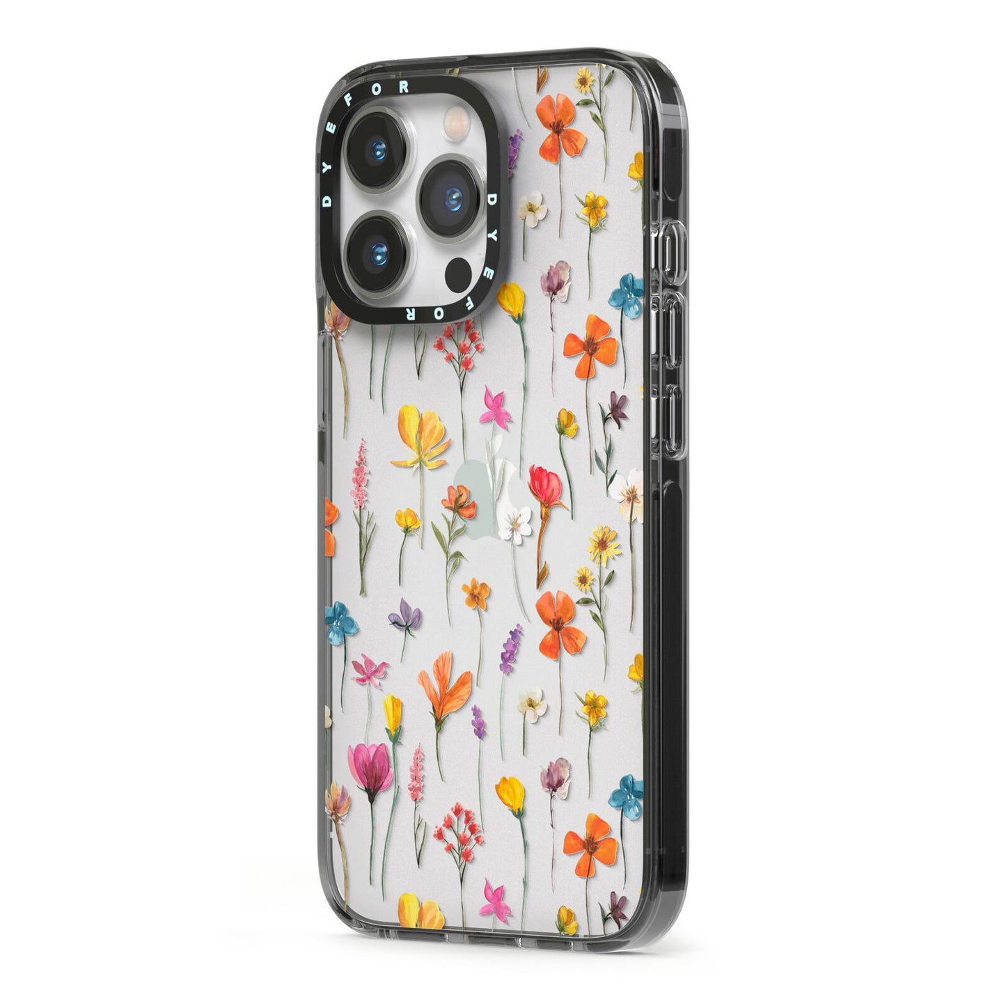 Botanical Floral iPhone 13 Pro Black Impact Case Side Angle on Silver phone