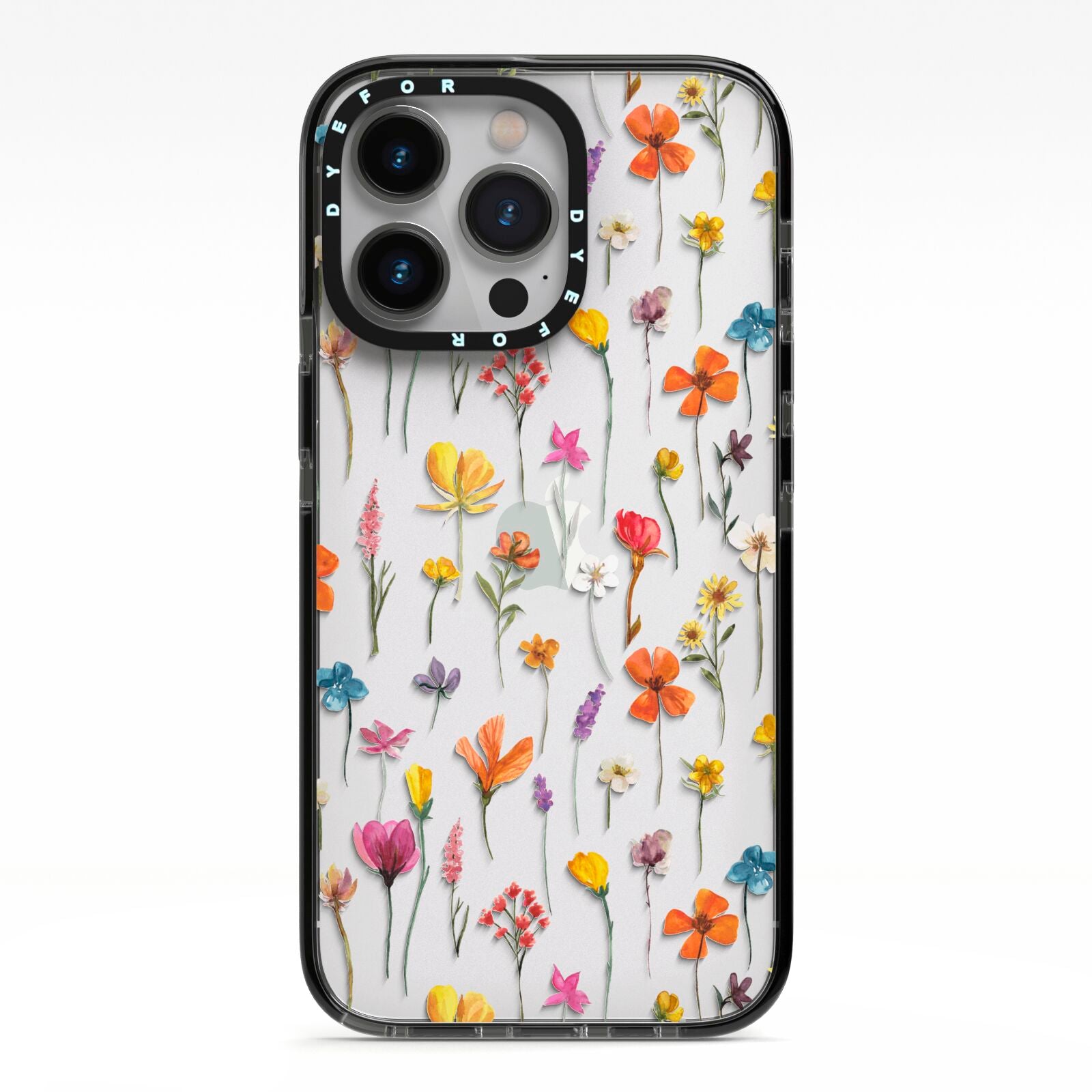 Botanical Floral iPhone 13 Pro Black Impact Case on Silver phone