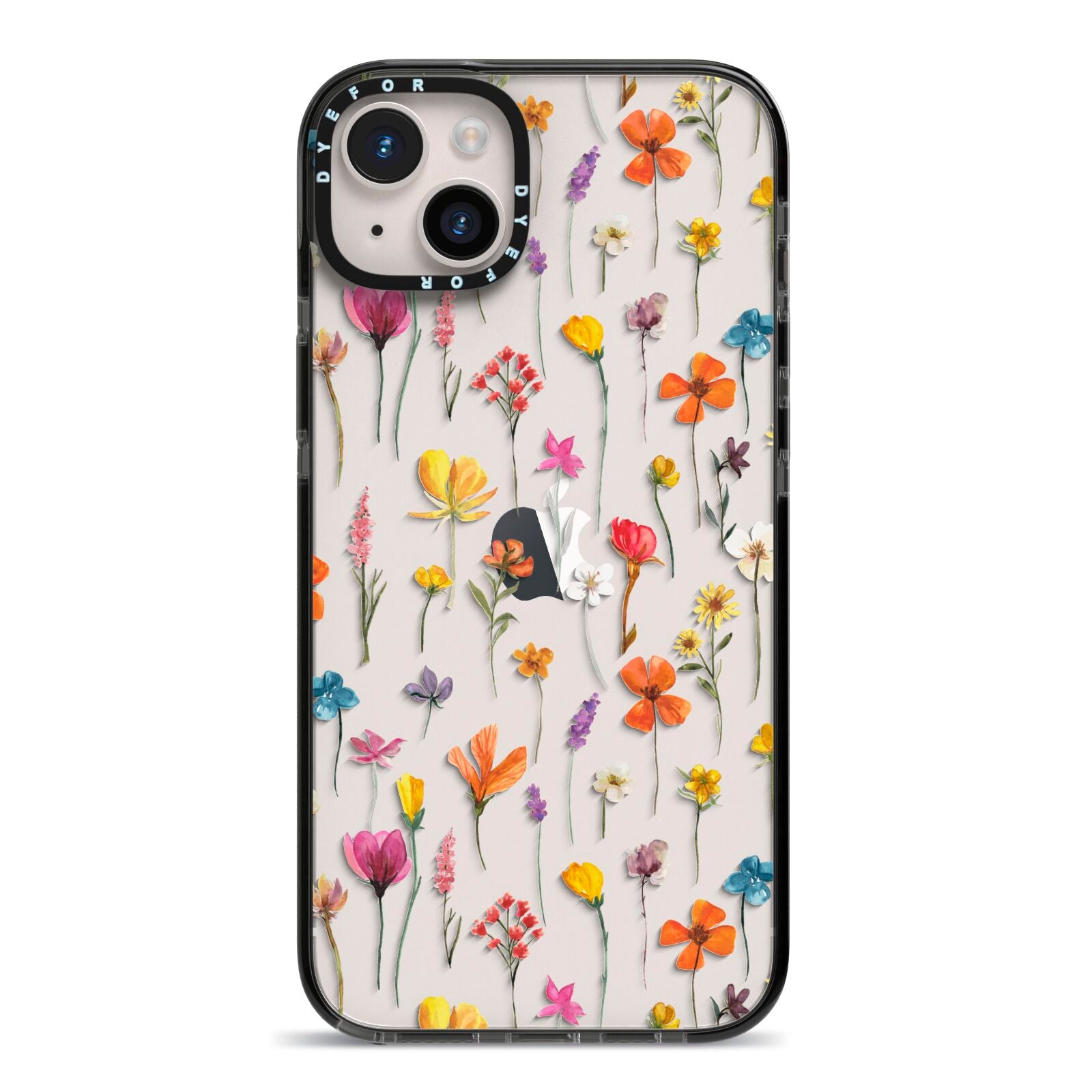 Botanical Floral iPhone 14 Plus Black Impact Case on Silver phone