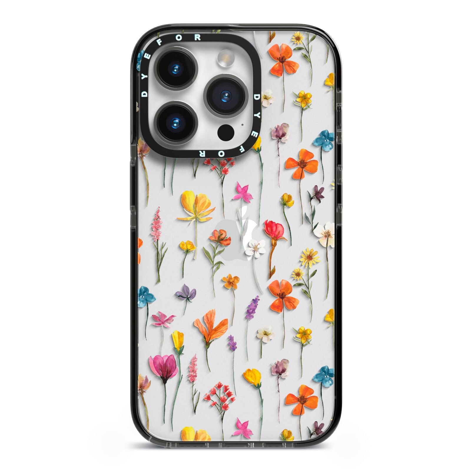 Botanical Floral iPhone 14 Pro Black Impact Case on Silver phone