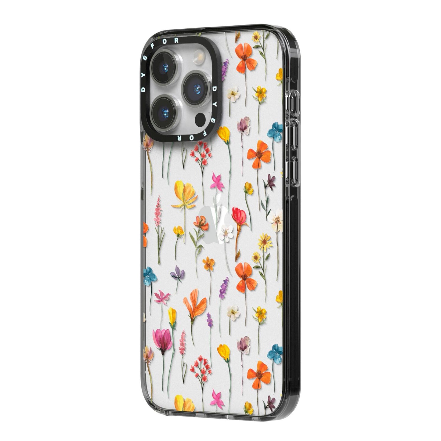Botanical Floral iPhone 14 Pro Max Black Impact Case Side Angle on Silver phone