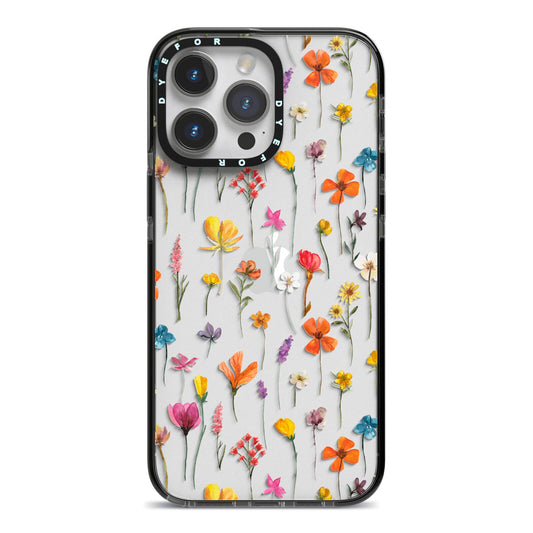 Botanical Floral iPhone 14 Pro Max Black Impact Case on Silver phone