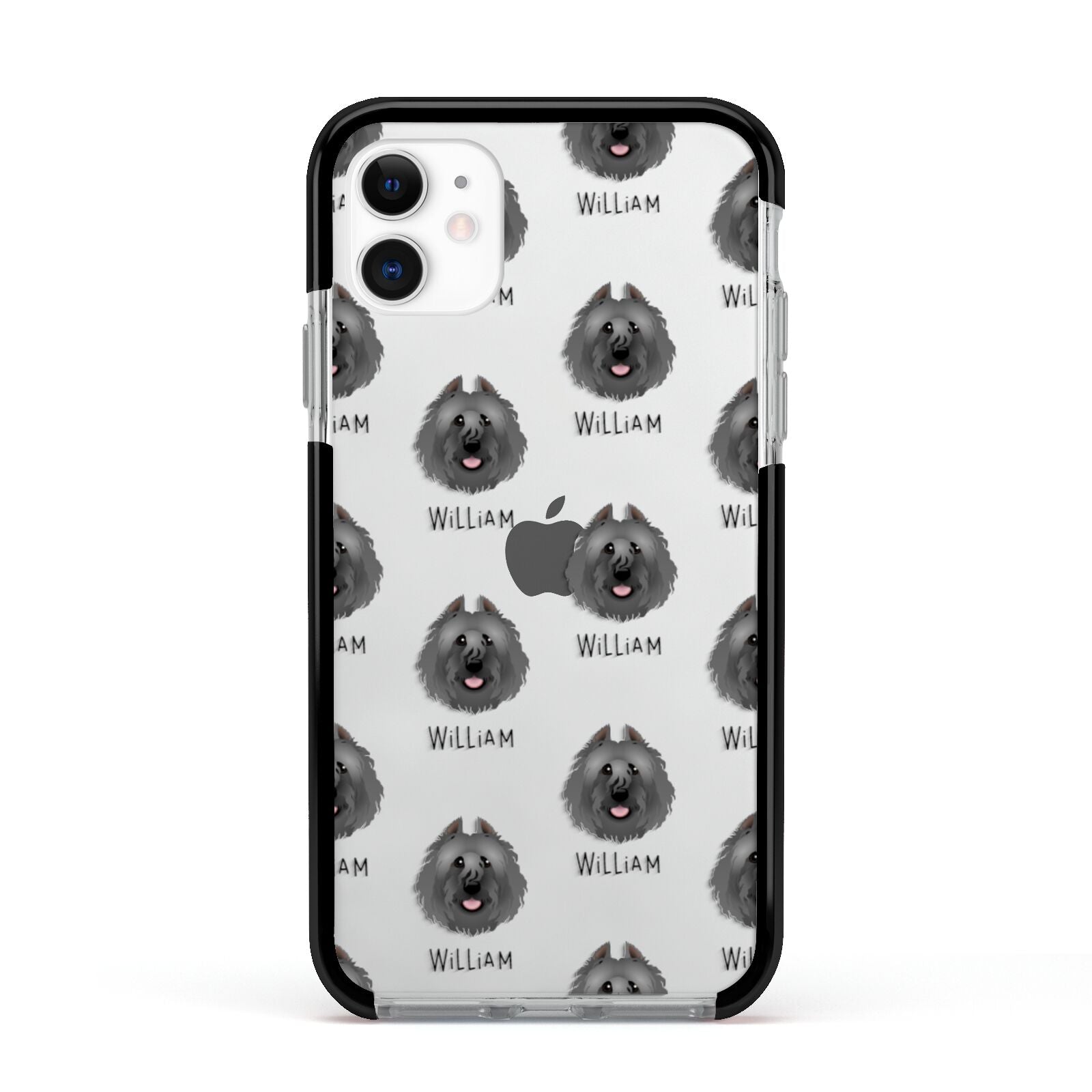 Bouvier Des Flandres Icon with Name Apple iPhone 11 in White with Black Impact Case