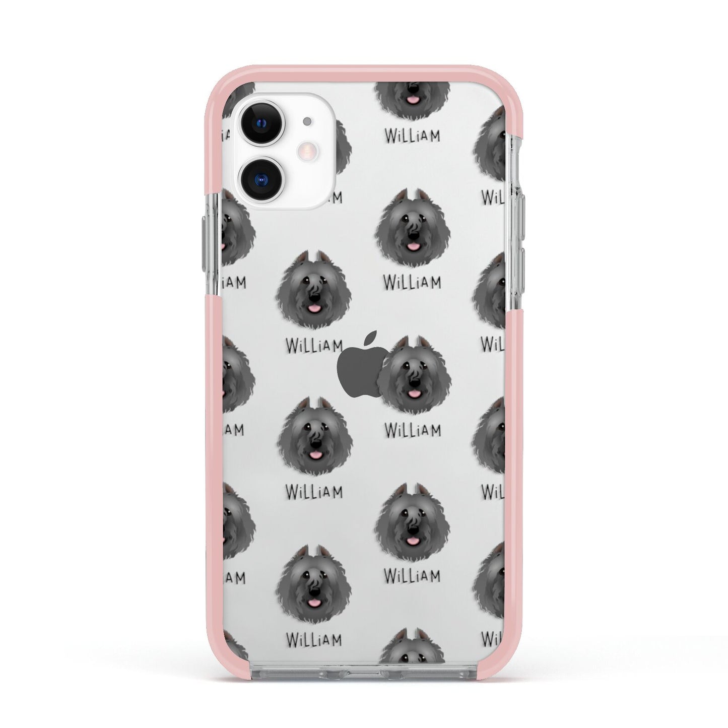 Bouvier Des Flandres Icon with Name Apple iPhone 11 in White with Pink Impact Case