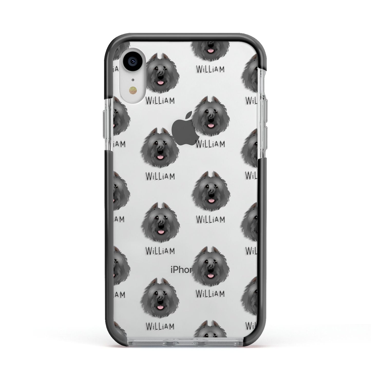 Bouvier Des Flandres Icon with Name Apple iPhone XR Impact Case Black Edge on Silver Phone