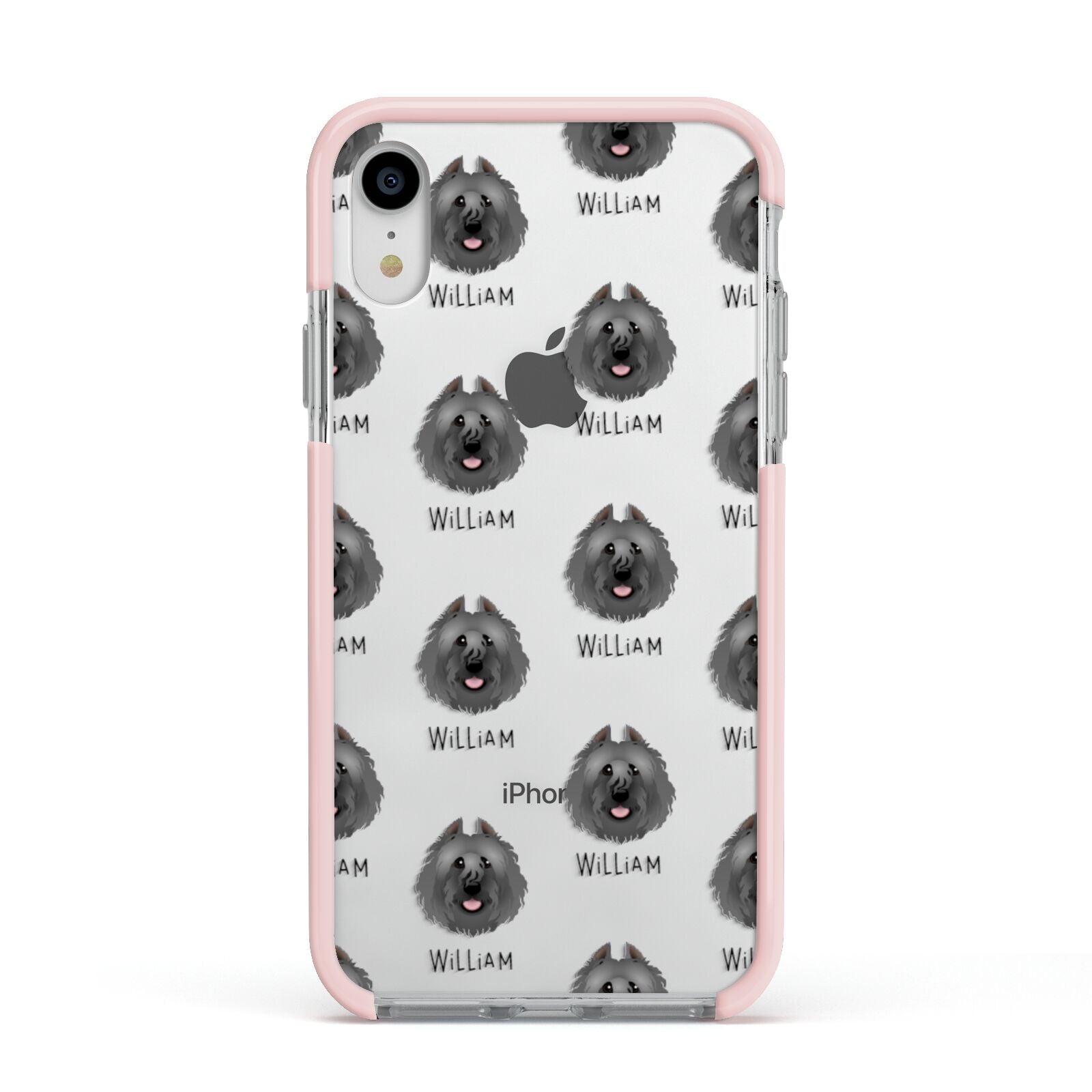 Bouvier Des Flandres Icon with Name Apple iPhone XR Impact Case Pink Edge on Silver Phone