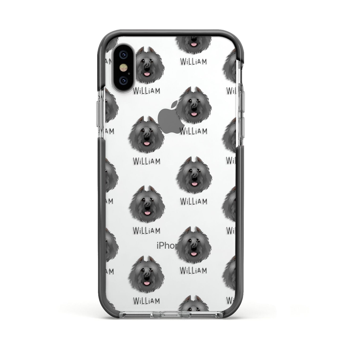 Bouvier Des Flandres Icon with Name Apple iPhone Xs Impact Case Black Edge on Silver Phone