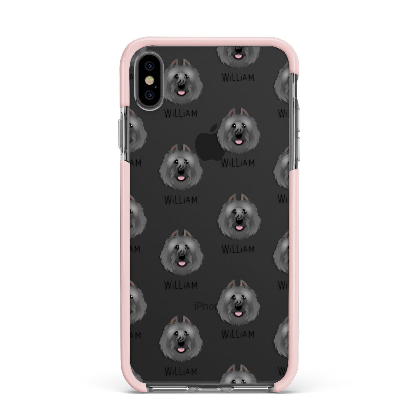 Bouvier Des Flandres Icon with Name Apple iPhone Xs Max Impact Case Pink Edge on Black Phone