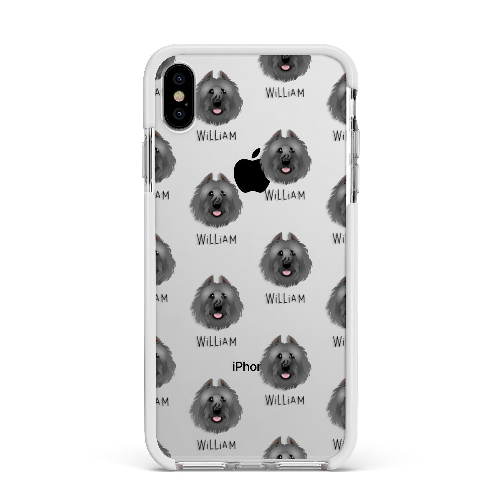 Bouvier Des Flandres Icon with Name Apple iPhone Xs Max Impact Case White Edge on Silver Phone