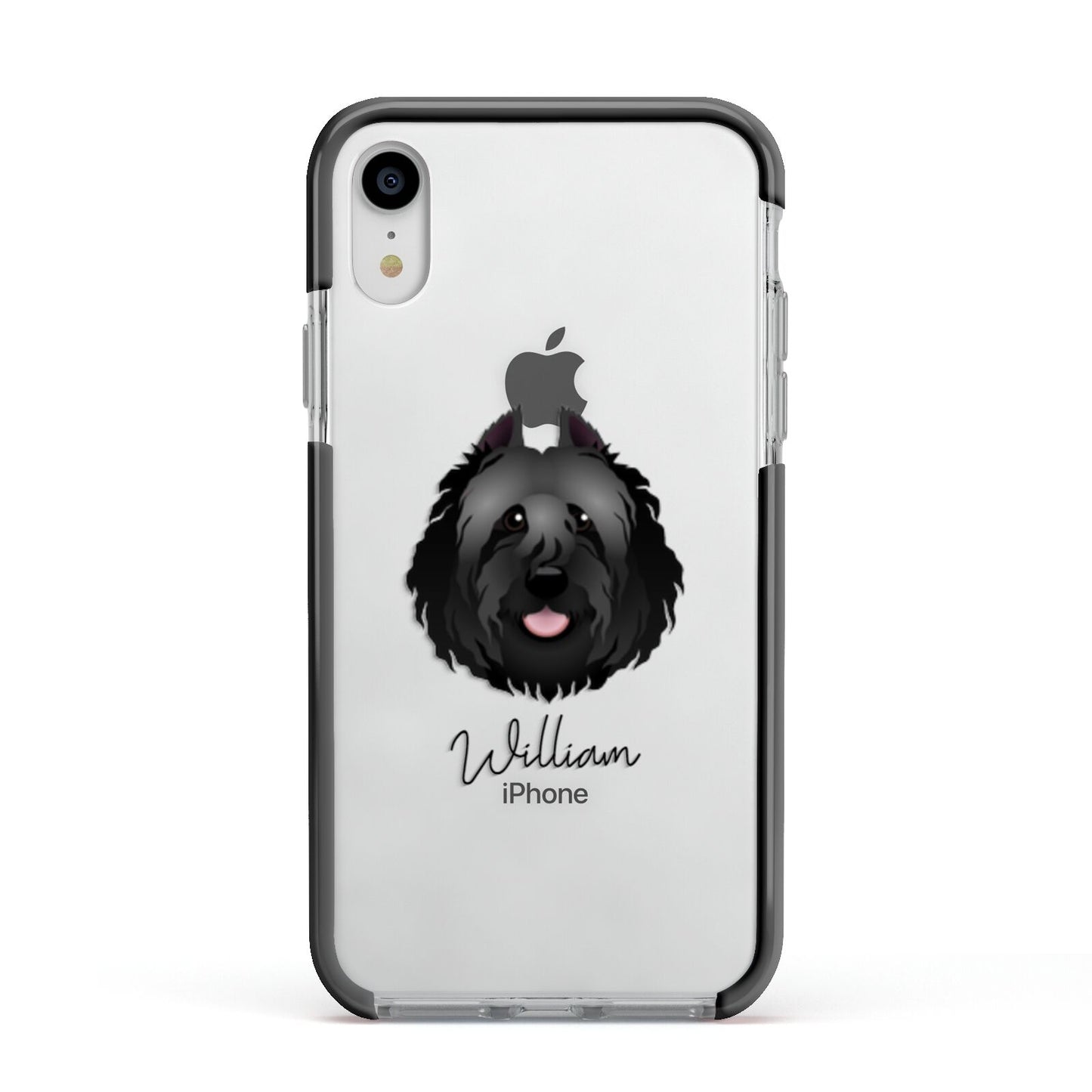 Bouvier Des Flandres Personalised Apple iPhone XR Impact Case Black Edge on Silver Phone