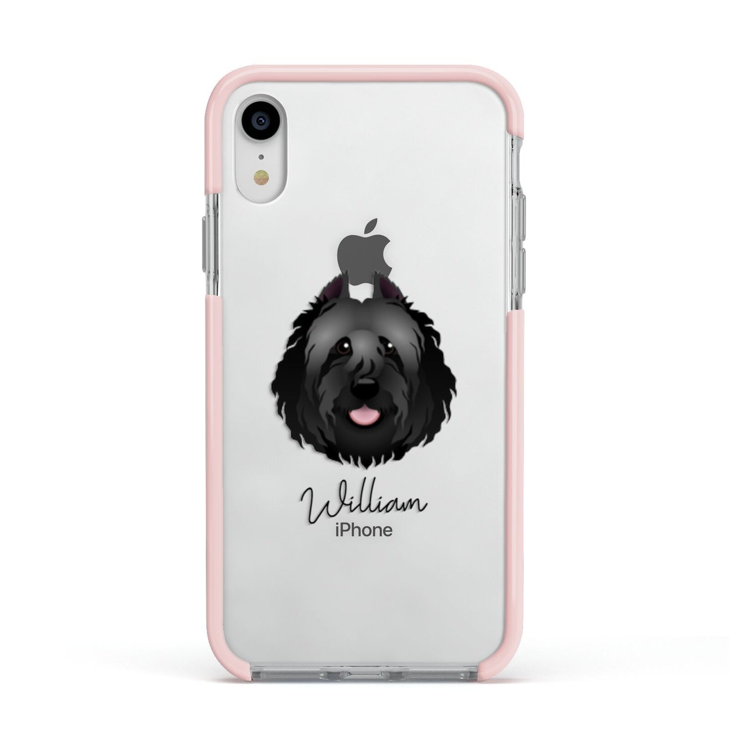 Bouvier Des Flandres Personalised Apple iPhone XR Impact Case Pink Edge on Silver Phone