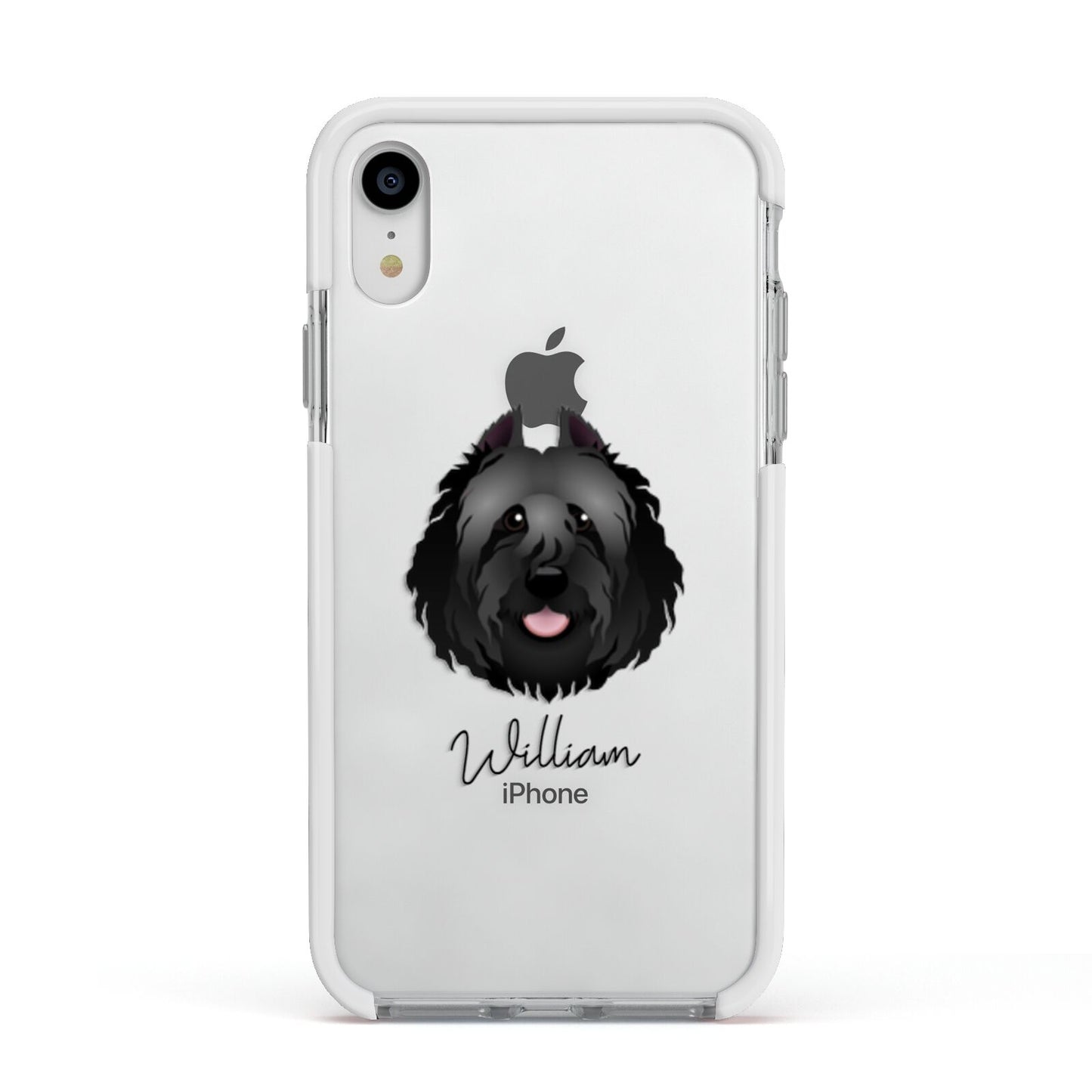 Bouvier Des Flandres Personalised Apple iPhone XR Impact Case White Edge on Silver Phone