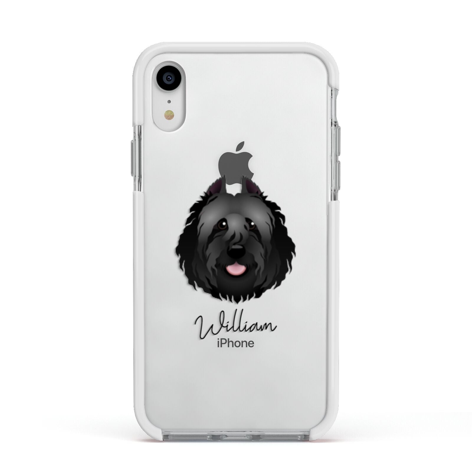 Bouvier Des Flandres Personalised Apple iPhone XR Impact Case White Edge on Silver Phone