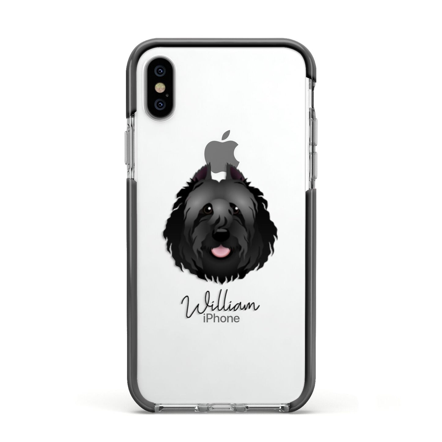 Bouvier Des Flandres Personalised Apple iPhone Xs Impact Case Black Edge on Silver Phone