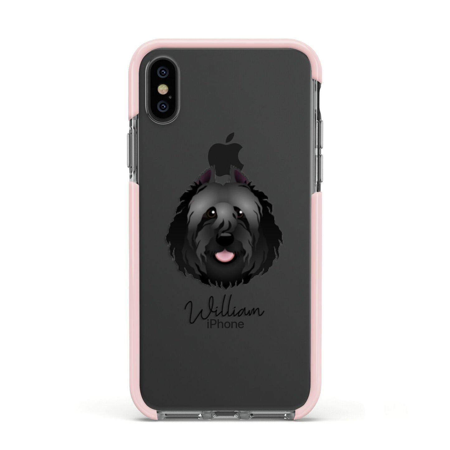 Bouvier Des Flandres Personalised Apple iPhone Xs Impact Case Pink Edge on Black Phone