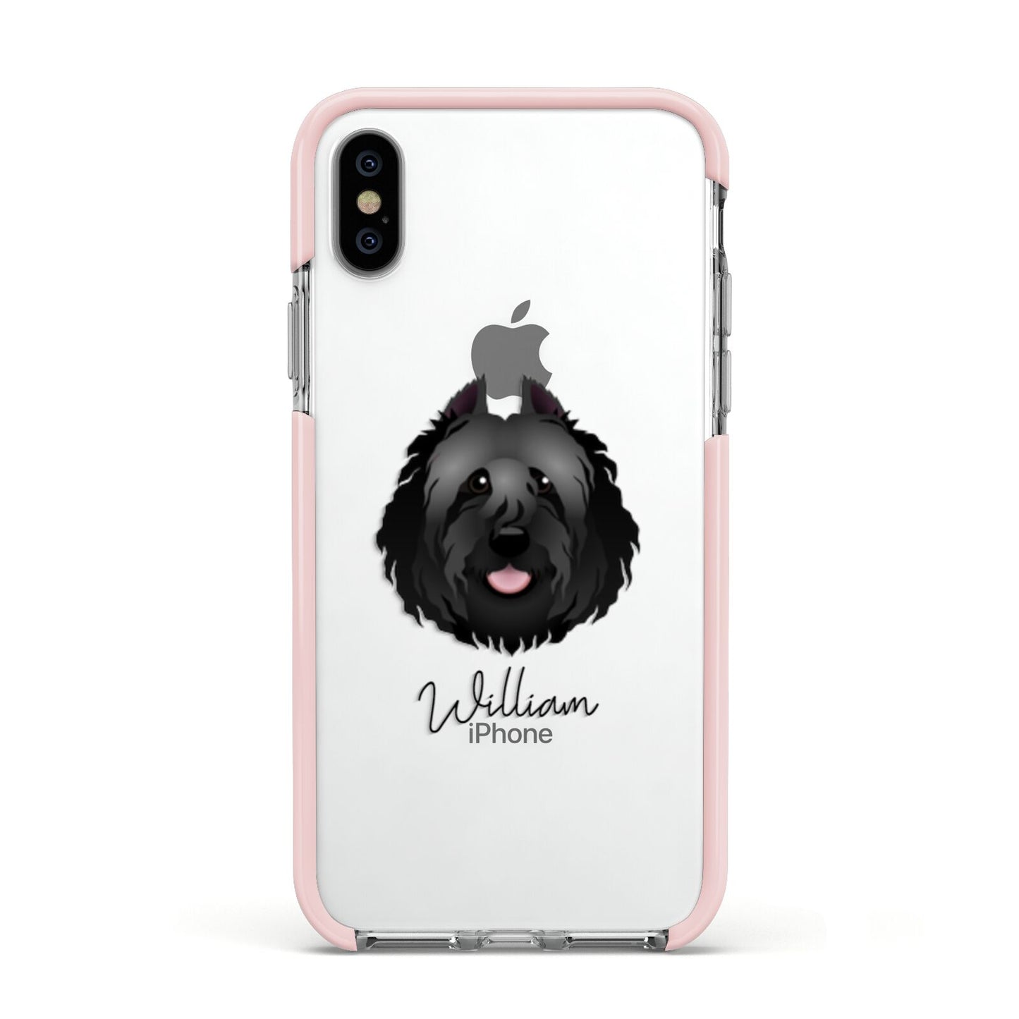 Bouvier Des Flandres Personalised Apple iPhone Xs Impact Case Pink Edge on Silver Phone